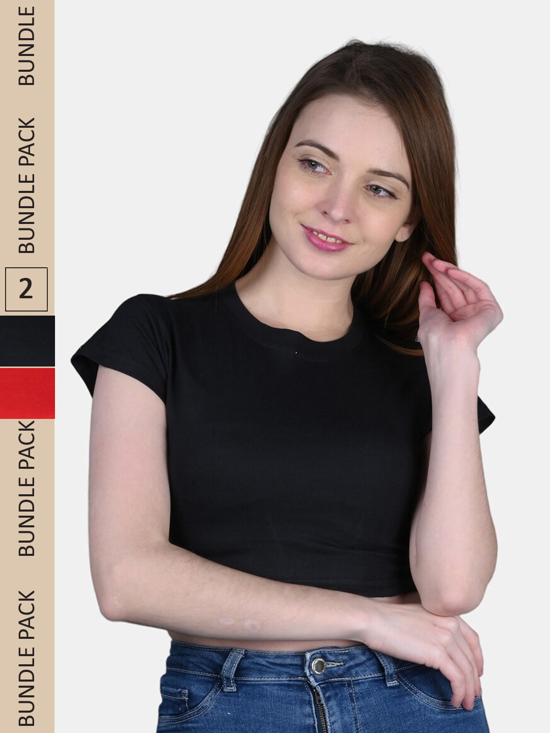 

FRENCH KLEIDER Pack Of 2 Cotton Round Neck Top, Black