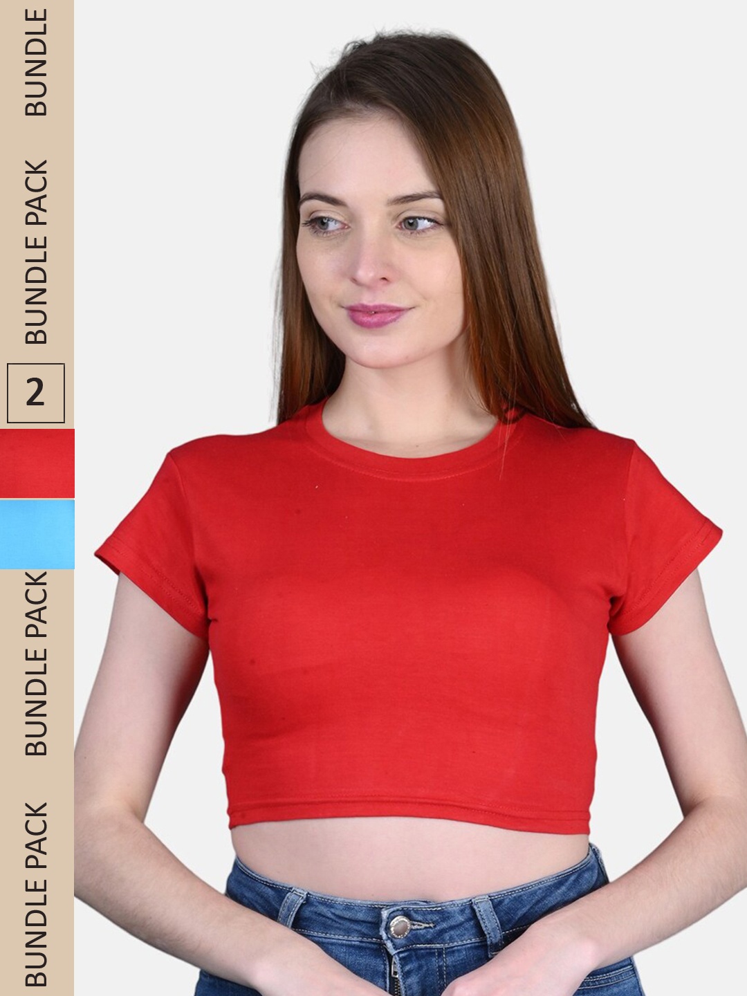 

FRENCH KLEIDER Pack Of 2 Cotton Round Neck Top, Red