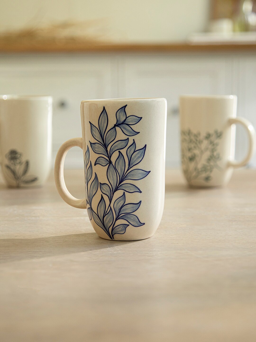 

ellementry Livada Off White & Blue Floral Printed Ceramic Matte Tall Mug 500 ml
