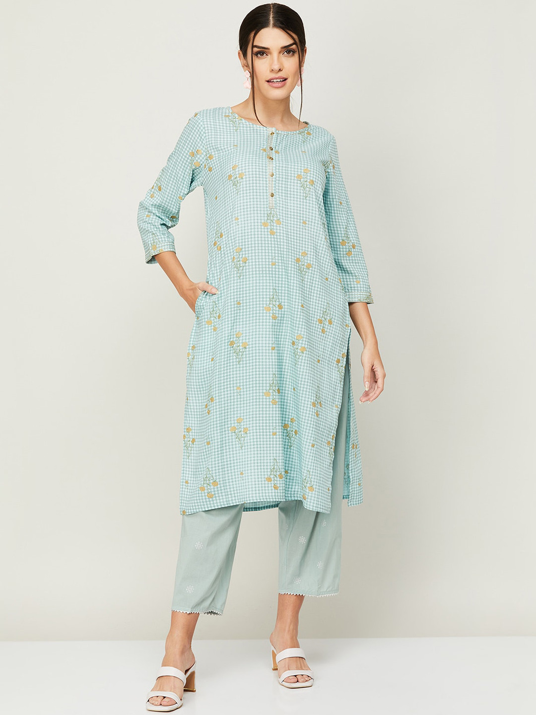 

Melange by Lifestyle Floral Printed Straight Kurta, Blue