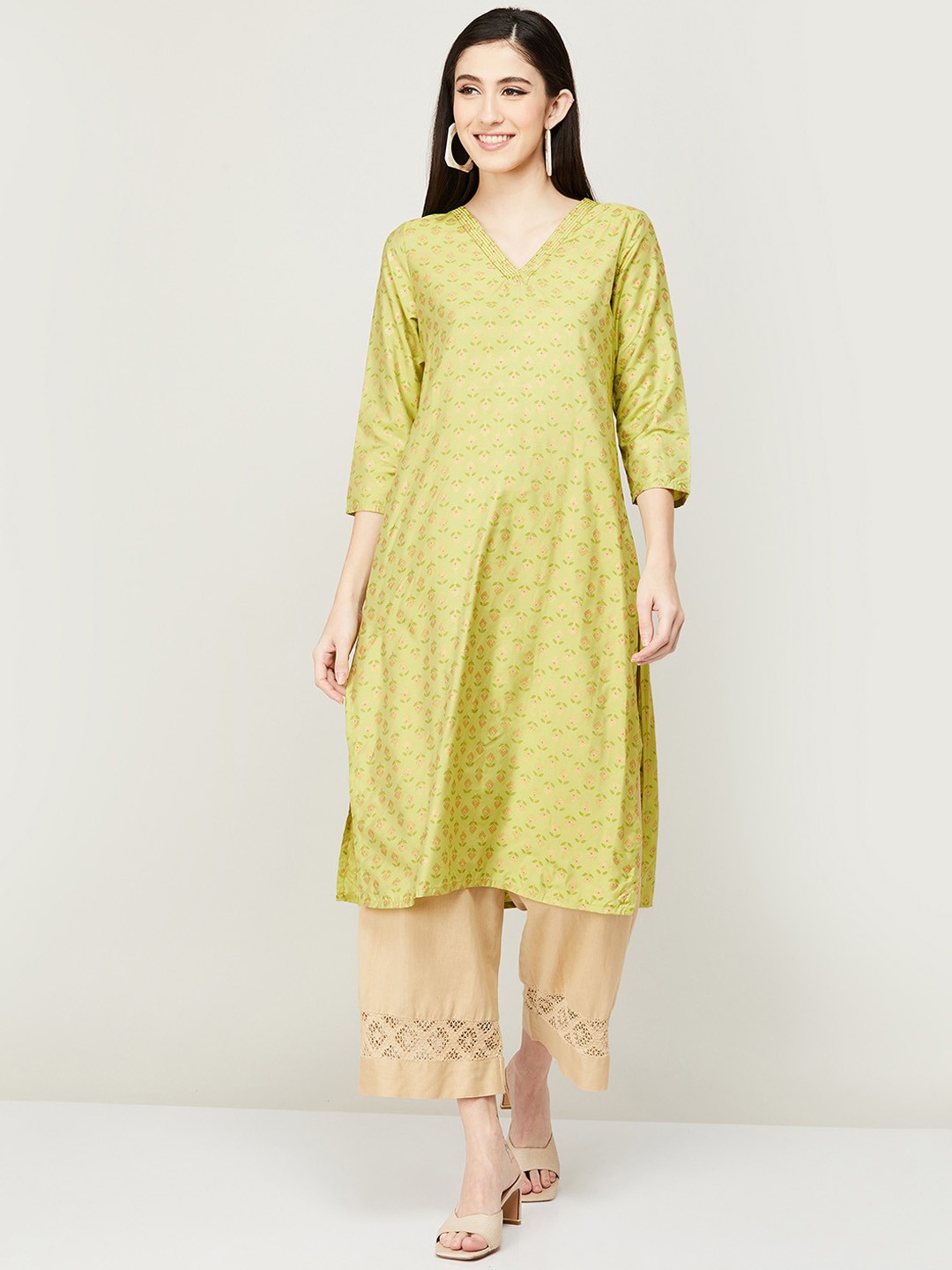 

Melange by Lifestyle Floral Printed Kurta, Green