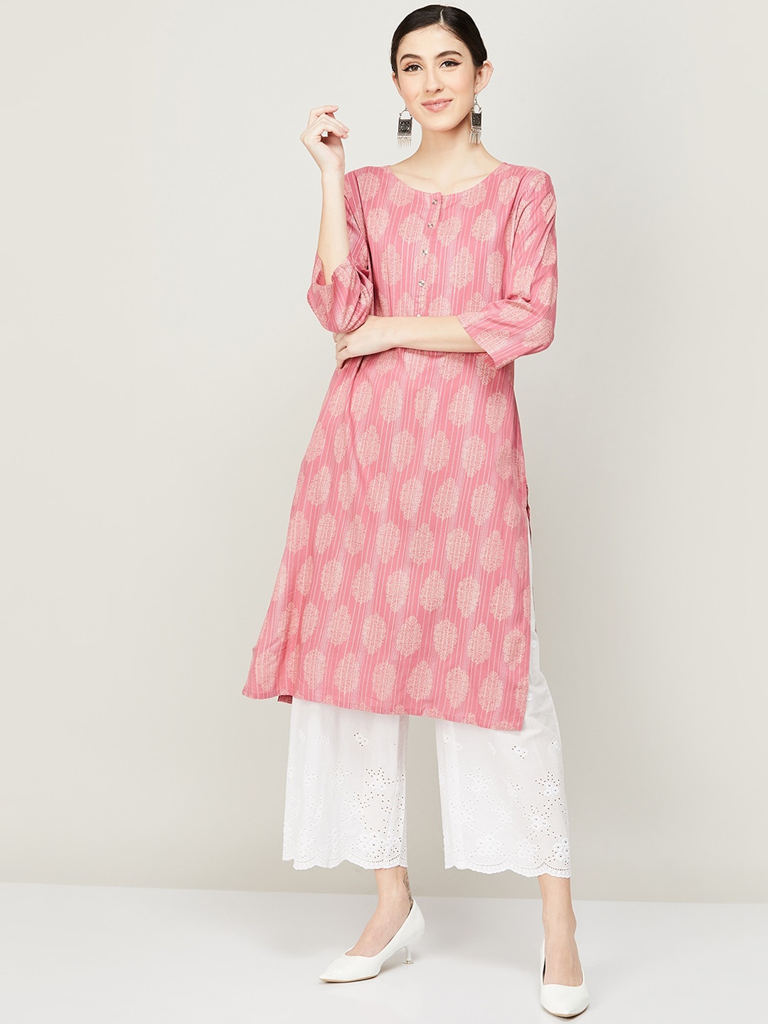 

Melange by Lifestyle Ethnic Motifs Printed A-Line Kurta, Coral