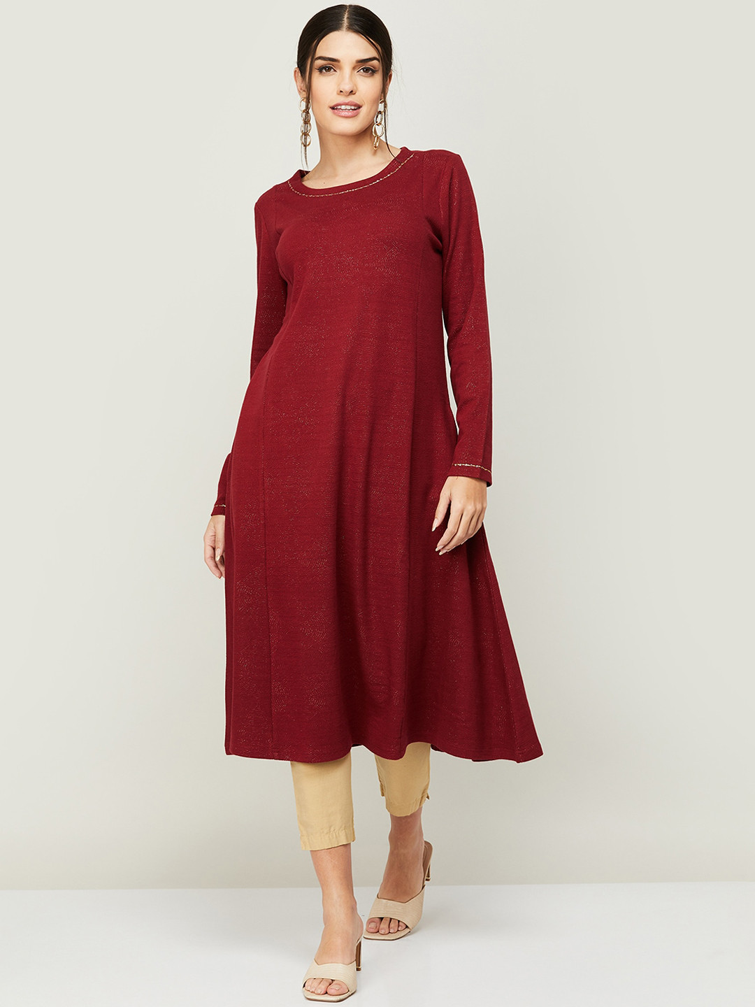 

Melange by Lifestyle A line Long Sleeves Kurta, Maroon