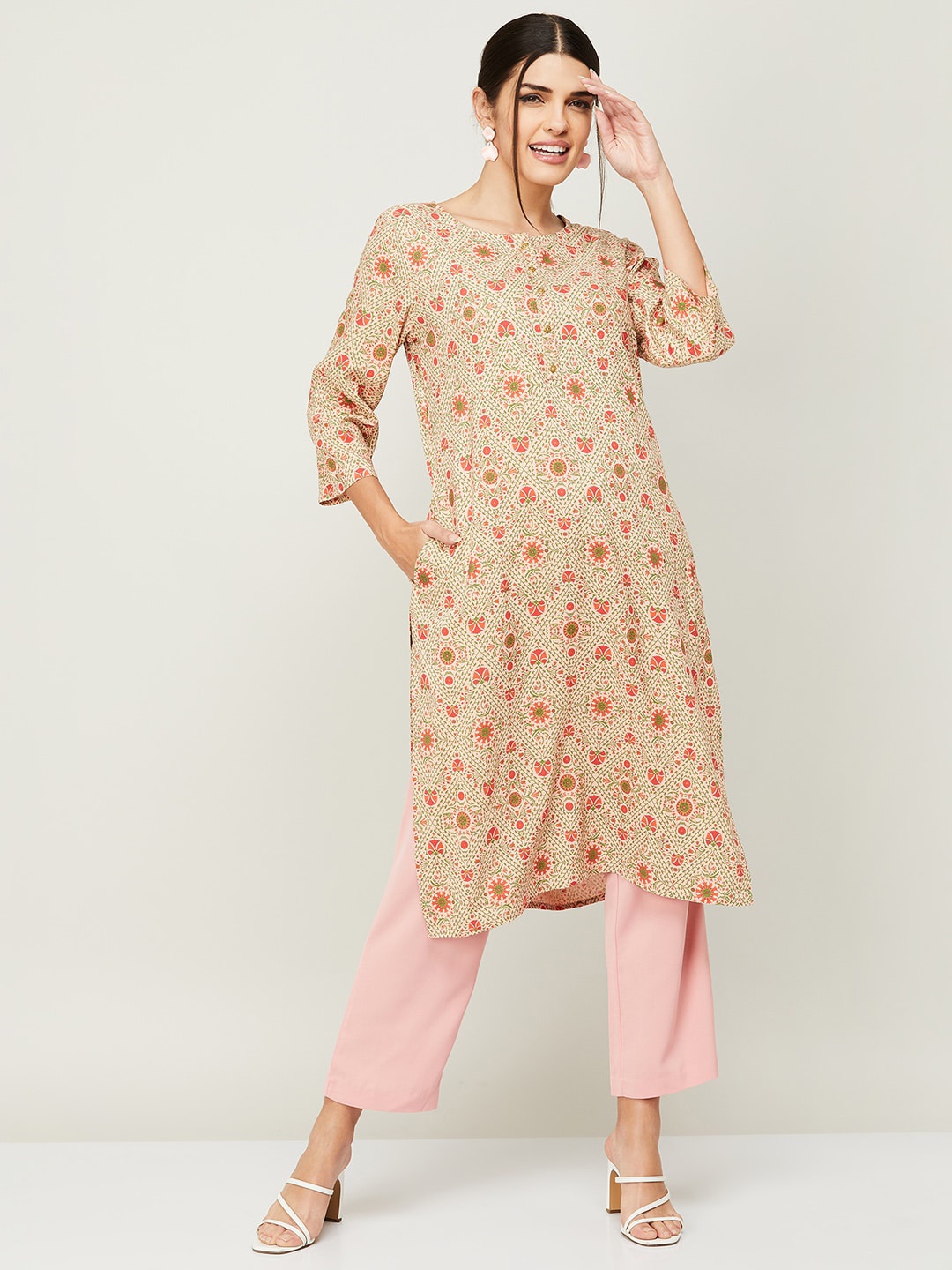 

Melange by Lifestyle Floral Printed Kurta, Peach