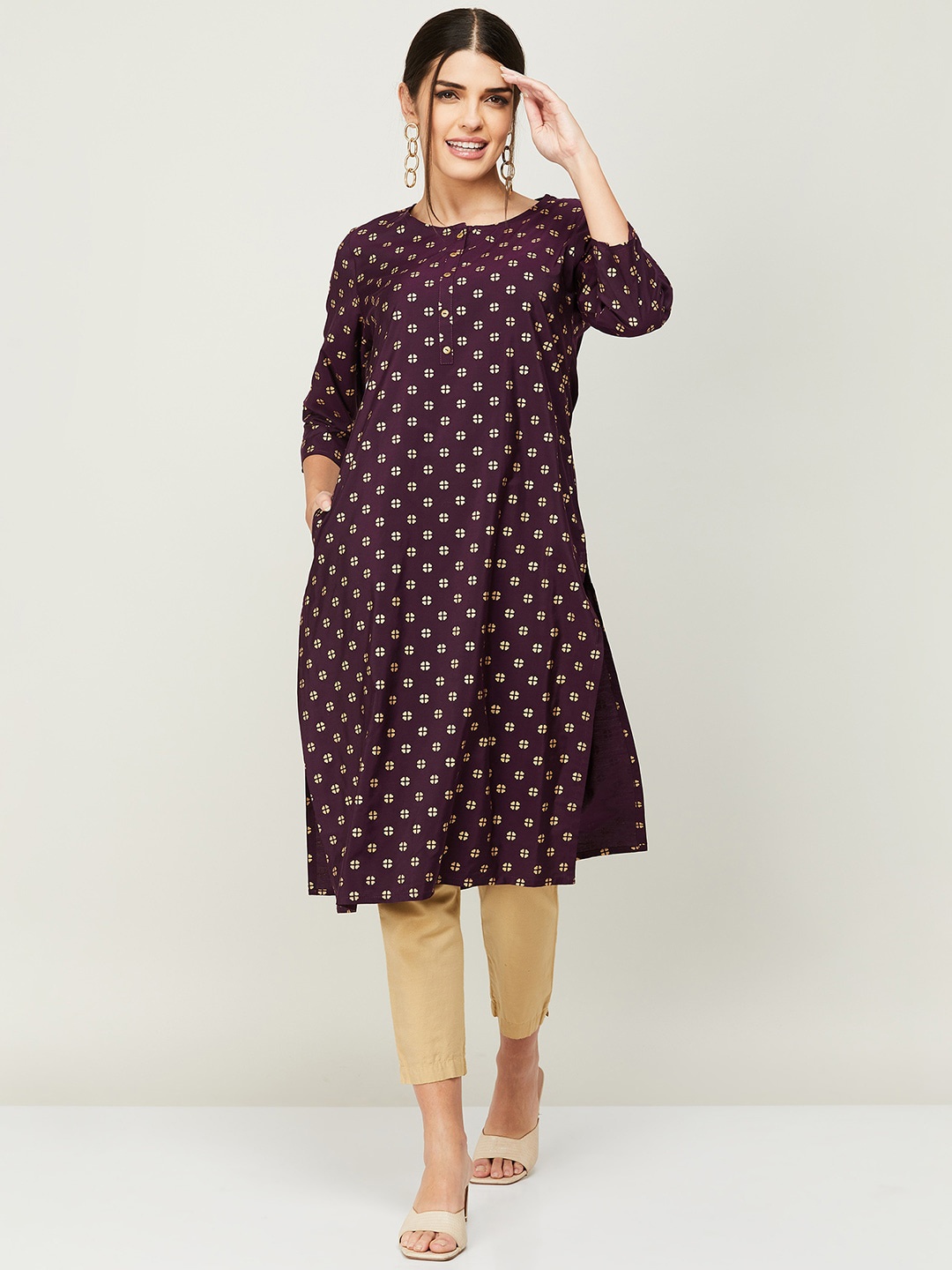 

Melange by Lifestyle Ethnic Motifs Printed Kurta, Purple