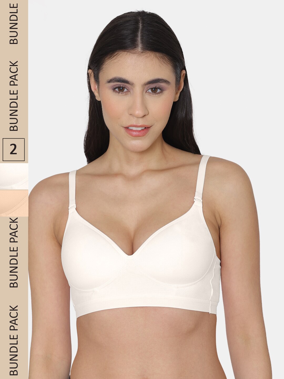 

KOMLI Pack Of 2 Lightly Padded Seamless Sports Bra, Off white