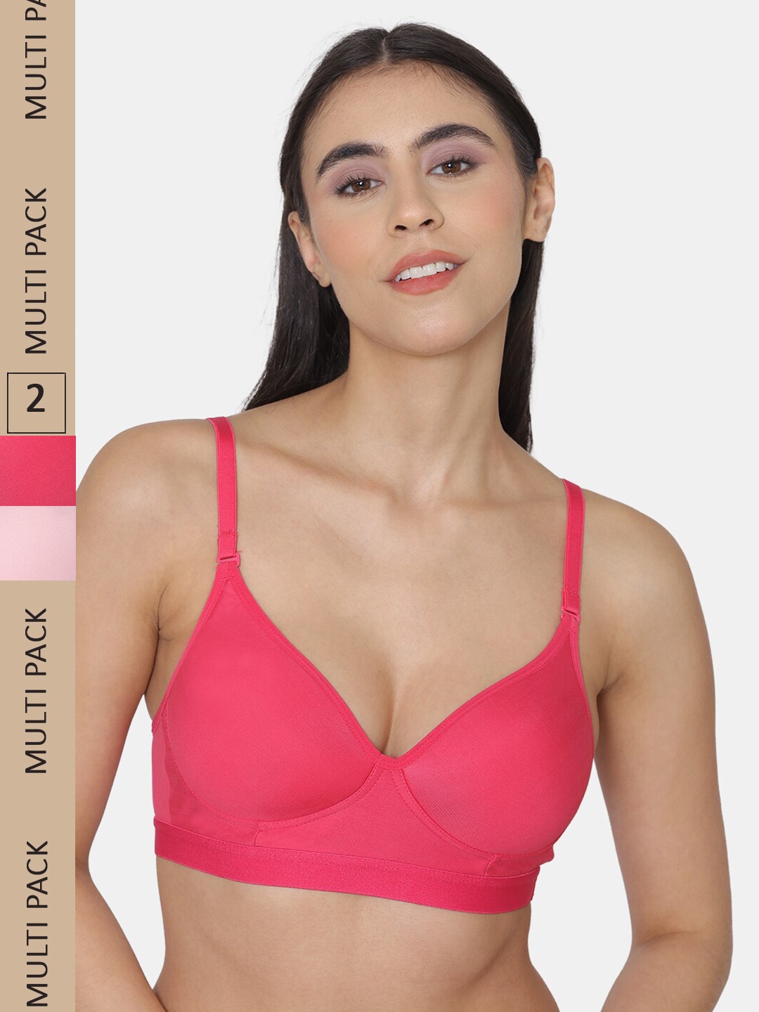 

KOMLI Pack Of 2 Lightly Padded Non Wired All Day Comfort Super Support Sports Bra, Pink