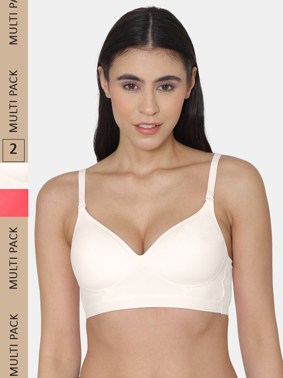 

KOMLI Pack Of 2 Lightly Padded Non Wired All Day Comfort Super Support Sports Bra, Off white