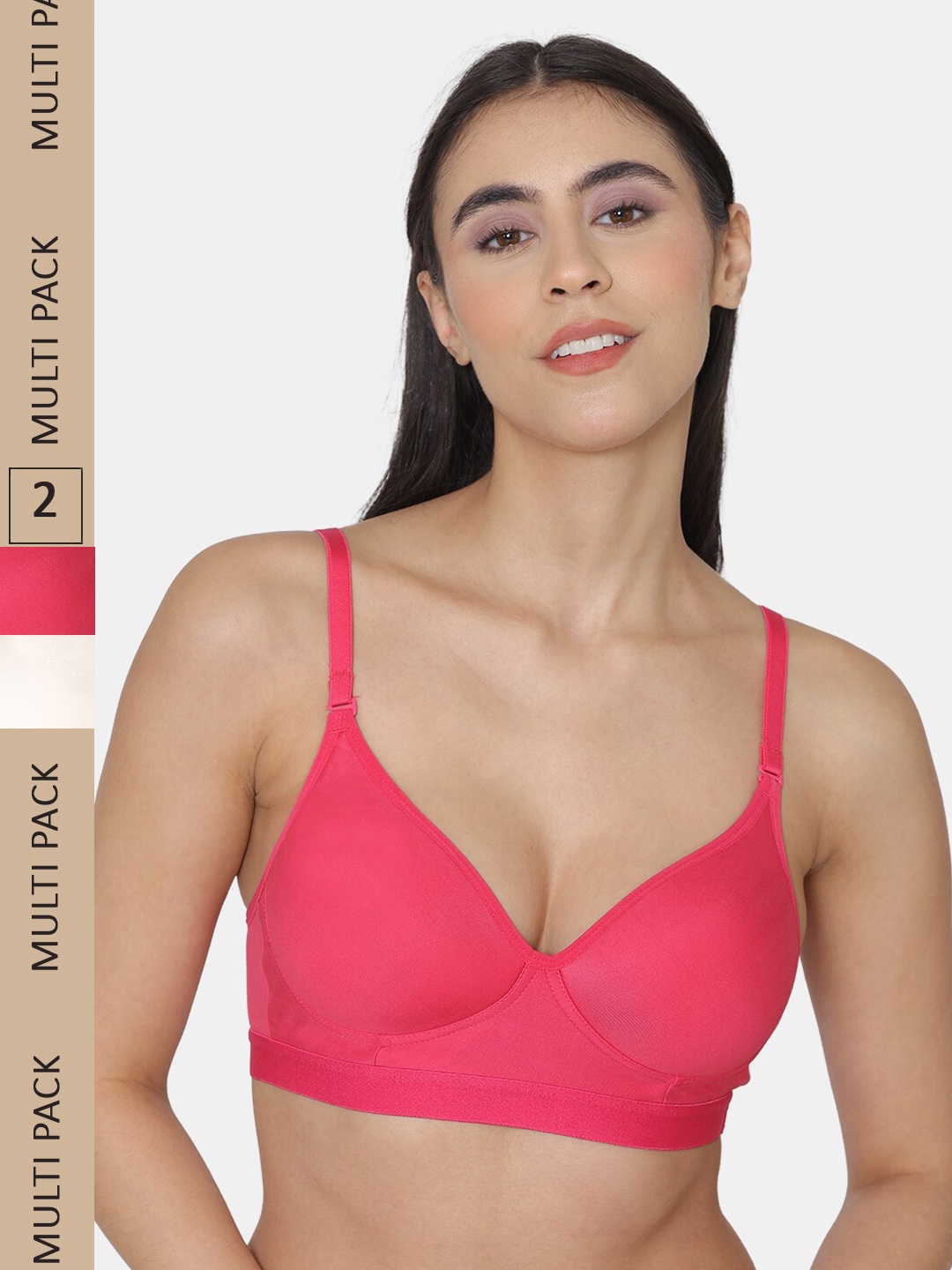 

KOMLI Pack Of 2 Lightly Padded Seamless Sports Bra, Pink