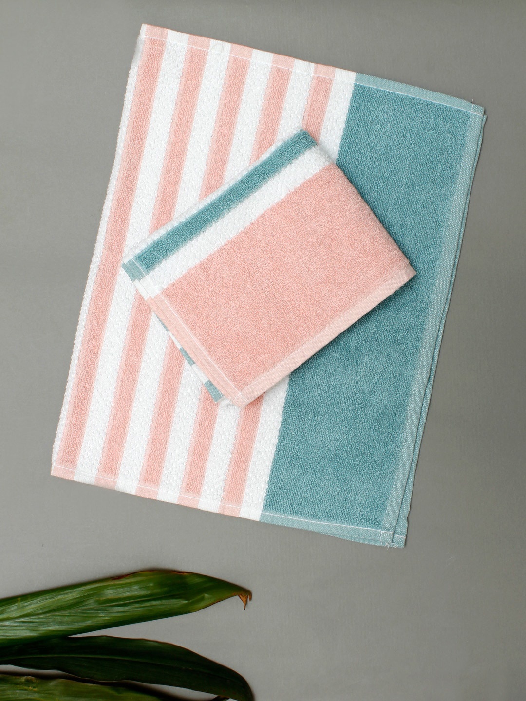 

AVI Living Blue & Pink 2 Pcs Striped 500 GSM Pure Cotton Highly Absorbent Hand Towels
