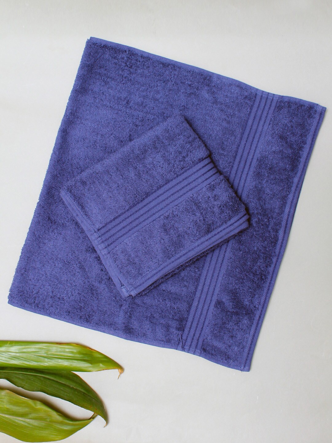 

AVI Living Dark Blue 2 Pcs Striped 650 GSM Pure Cotton Highly Absorbent Large Hand Towels