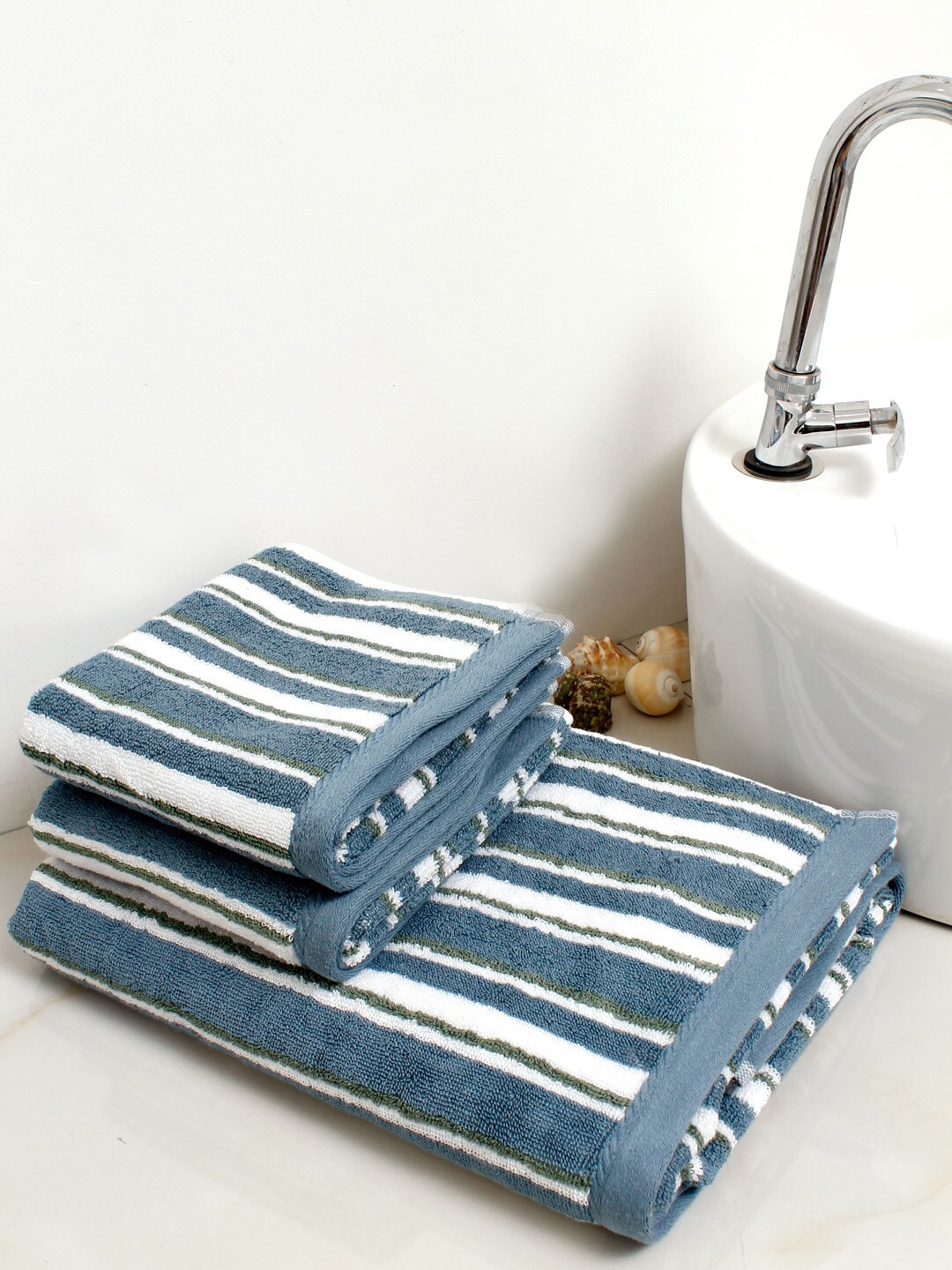 

AVI Living 3-Pcs Turquoise Blue Striped 550 GSM Pure Cotton Towel Set