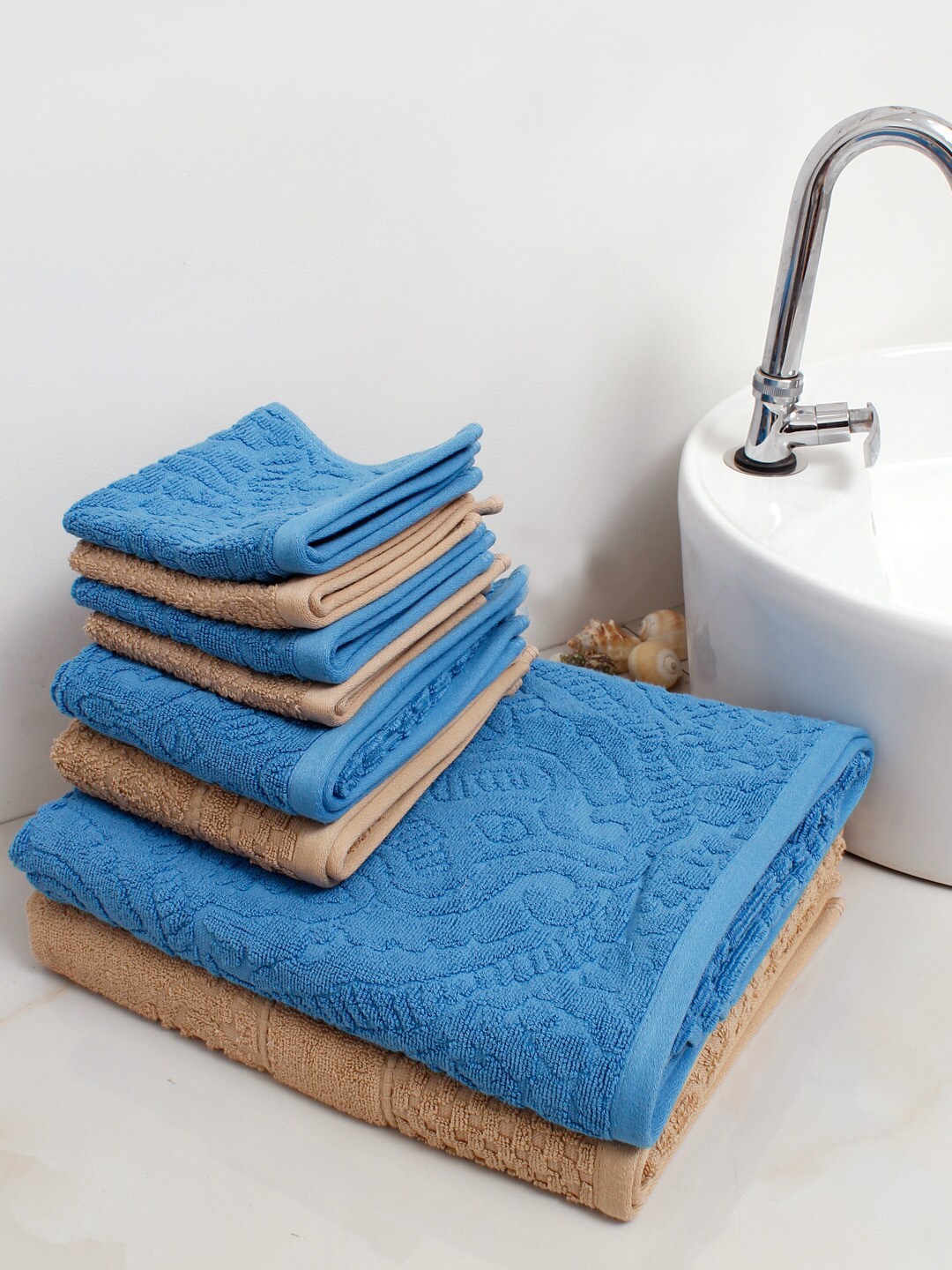 

AVI Living Beige & Blue 8 Pcs 550 GSM Pure Cotton Towel Set