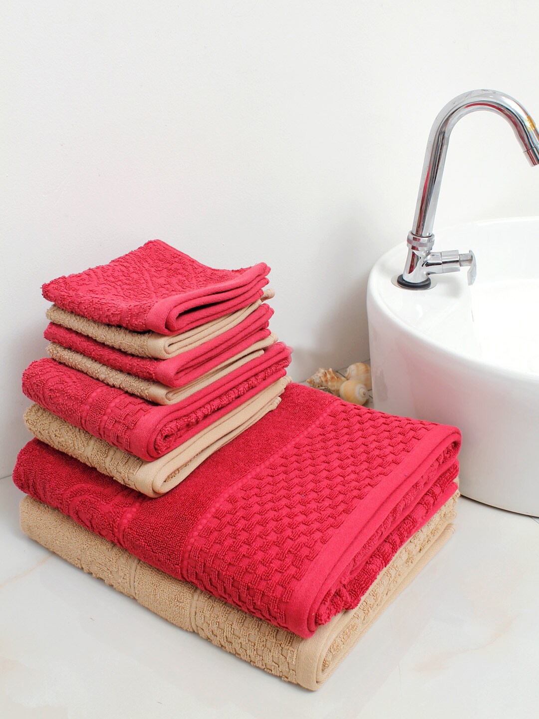 

AVI Living Beige & Pink 8 Pcs 550 GSM Pure Cotton Towel Set