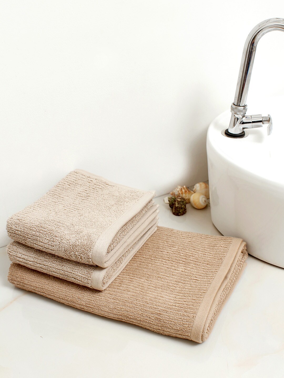 

AVI Living Beige-Colored 3-Pcs 450 GSM Pure Cotton Towel Set