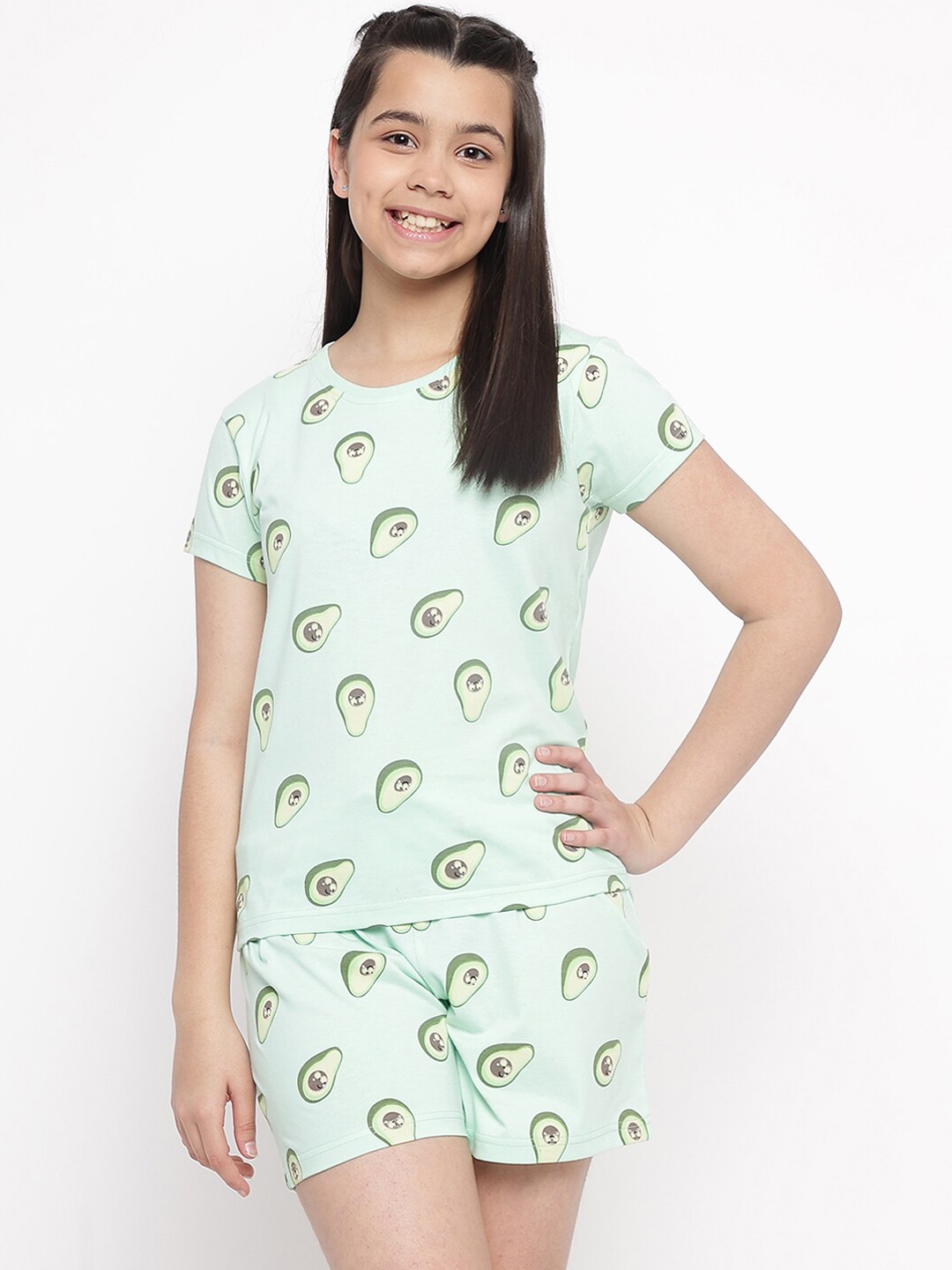 

Lil Tomatoes Girls Conversational Printed Night Suit, Green