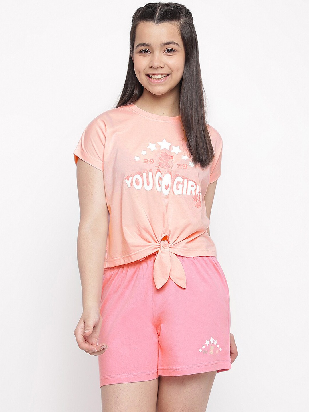 

Lil Tomatoes Girls Typography Printed Night Suit, Pink