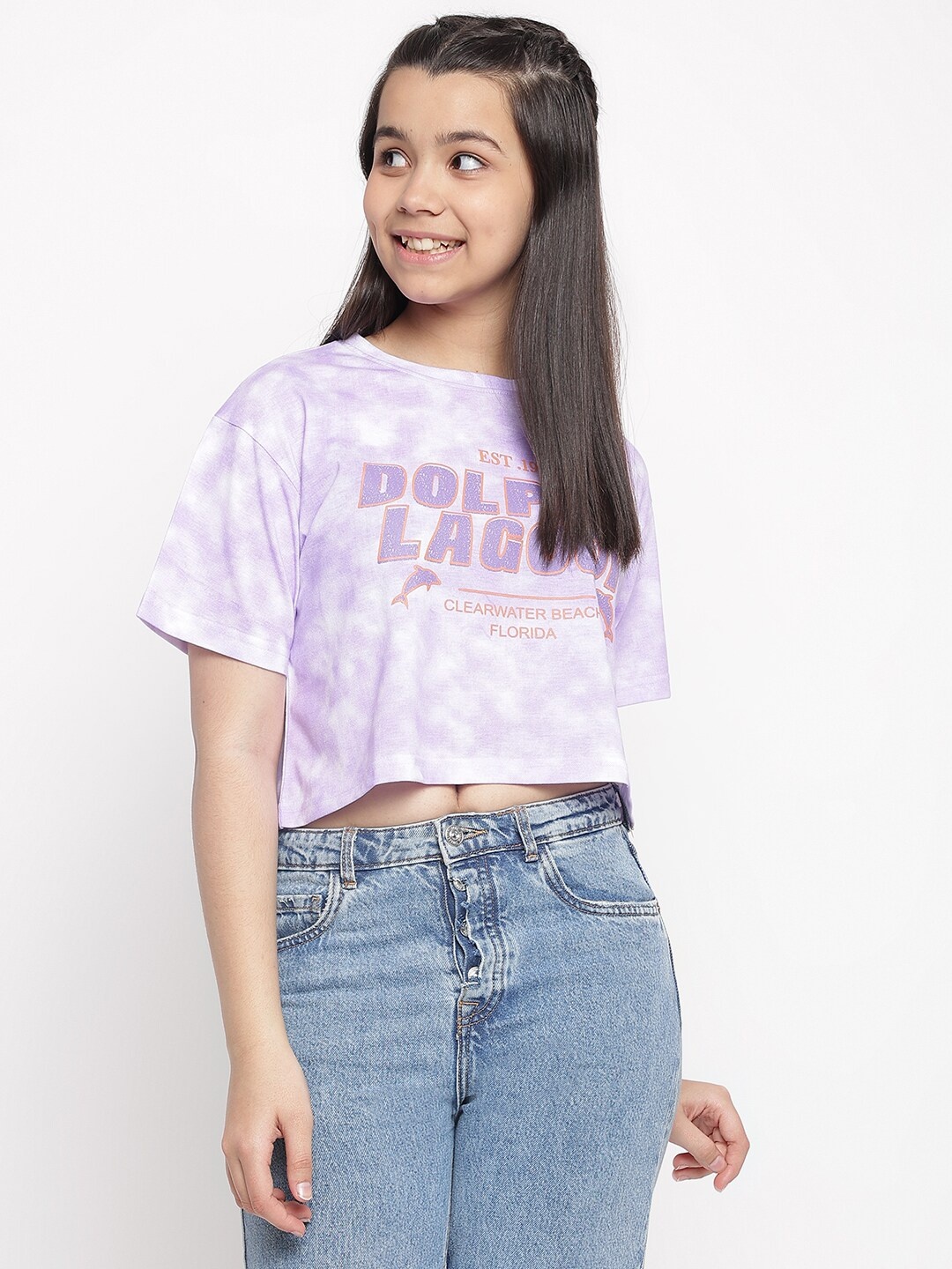 

Lil Tomatoes Printed Boxy Crop Top, Purple
