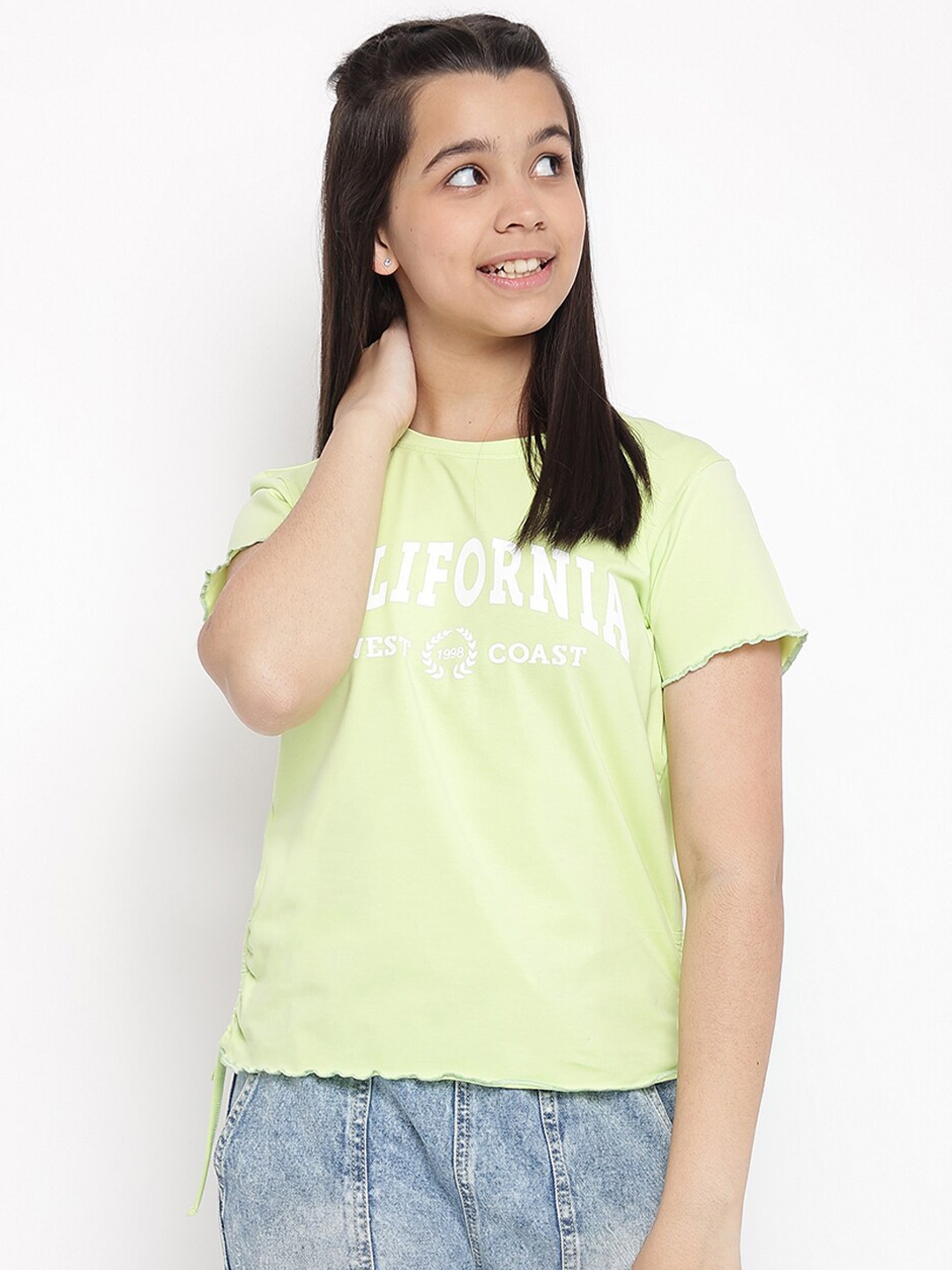 

Lil Tomatoes Typography Printed Cotton Round Neck Top, Green