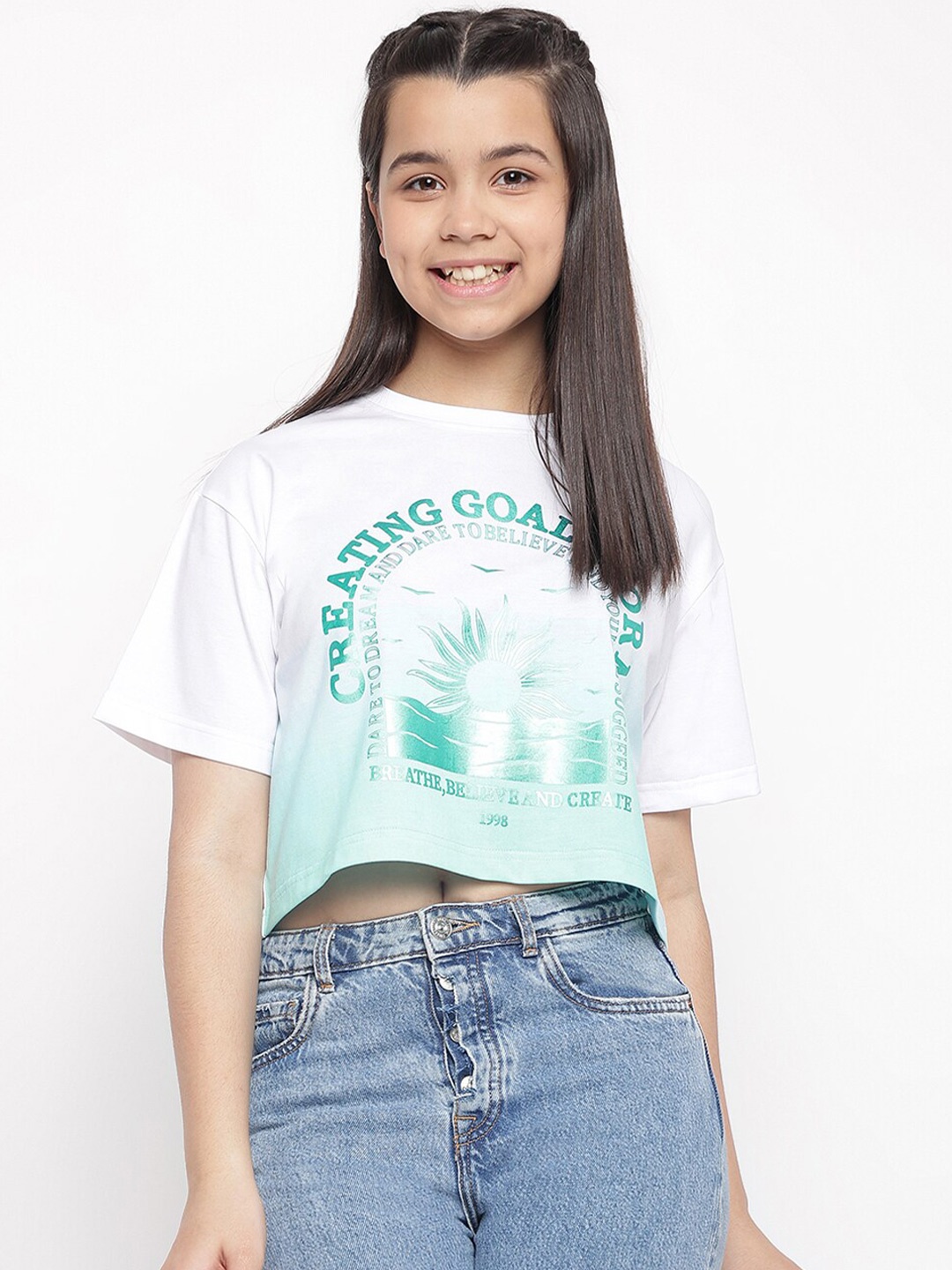 

Lil Tomatoes Girls Typography Printed Crop Top, White