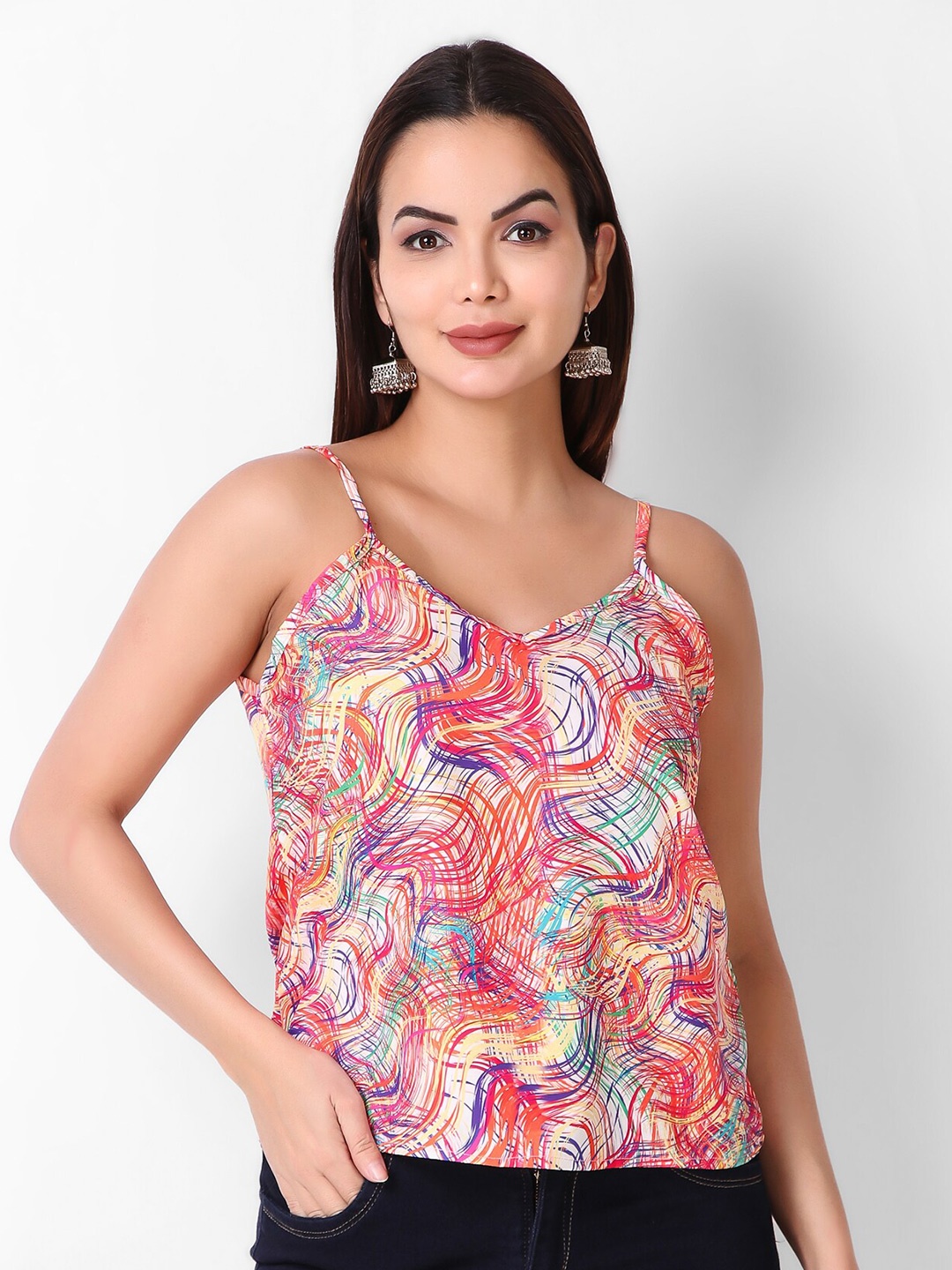 

Womenster Printed Shoulder Strap Sleeveless Top, Pink