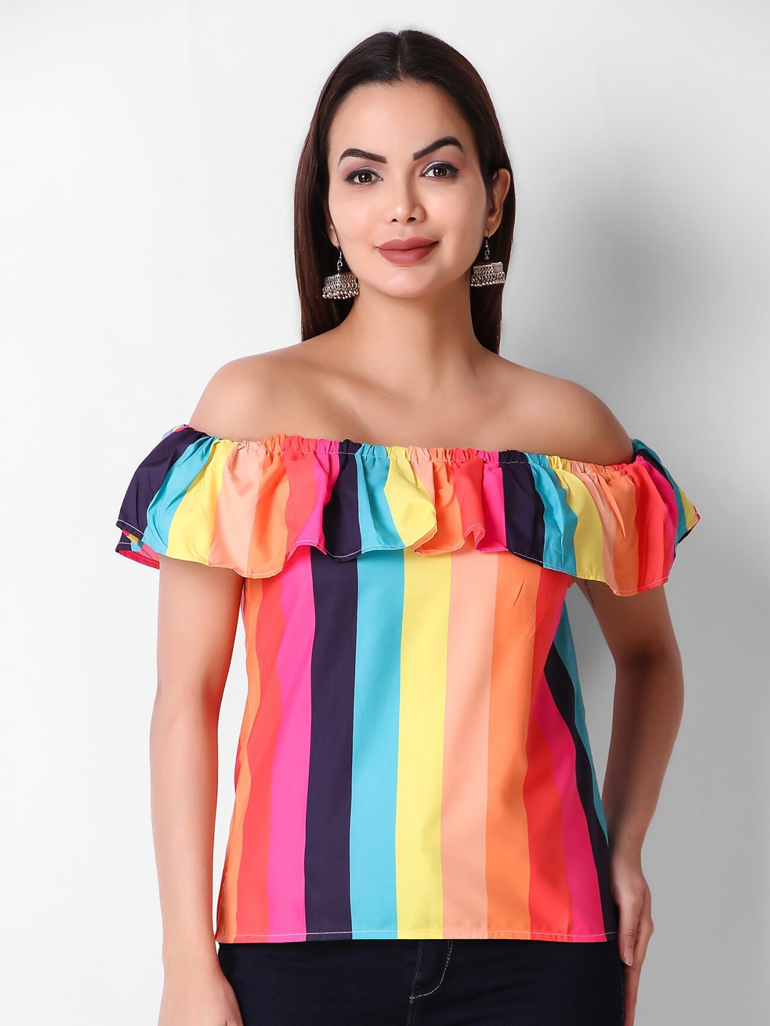 

Womenster Striped Off-Shoulder Bardot Top, Yellow