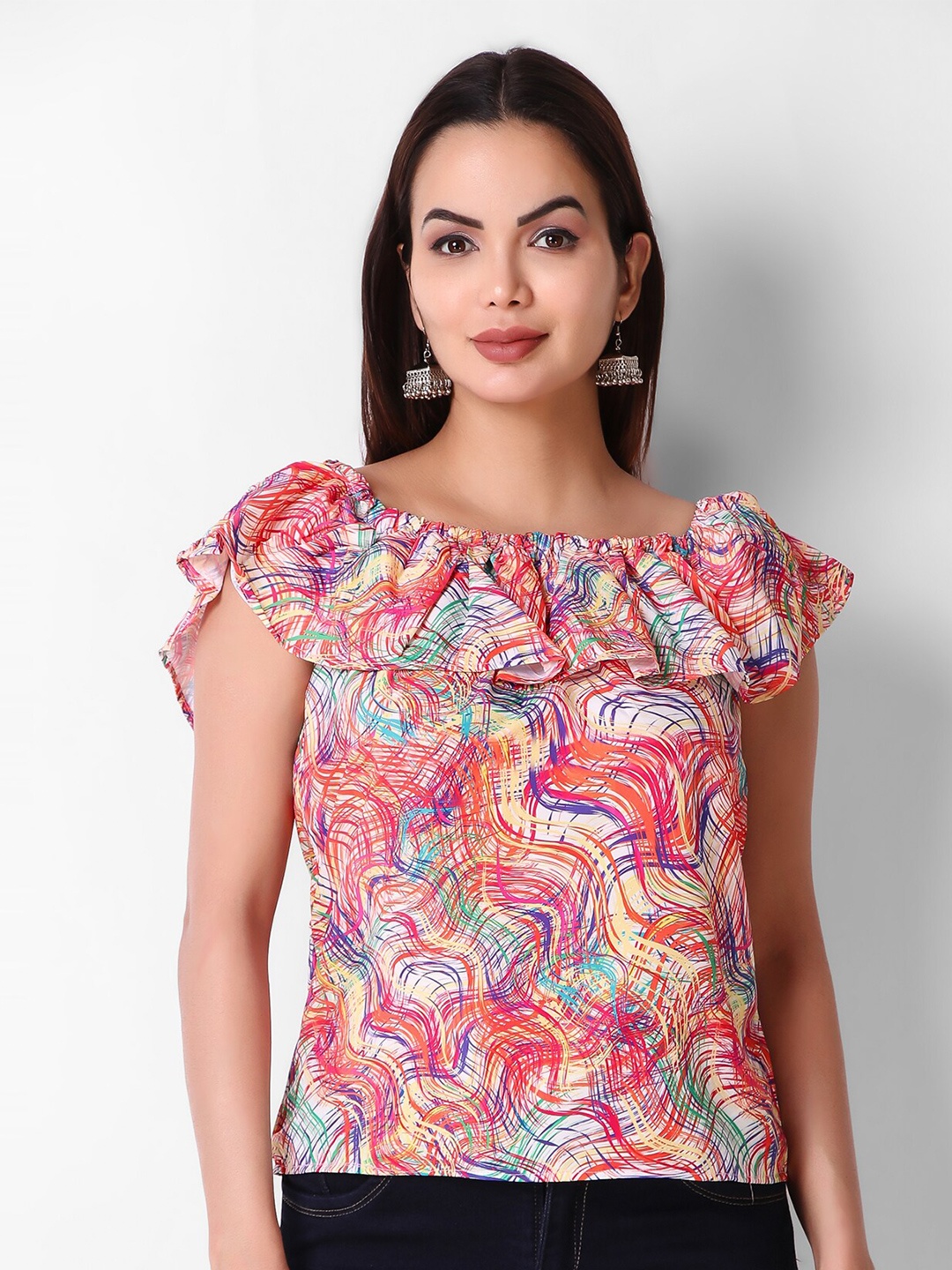 

Womenster Floral Print Off-Shoulder Crepe Bardot Top, Multi