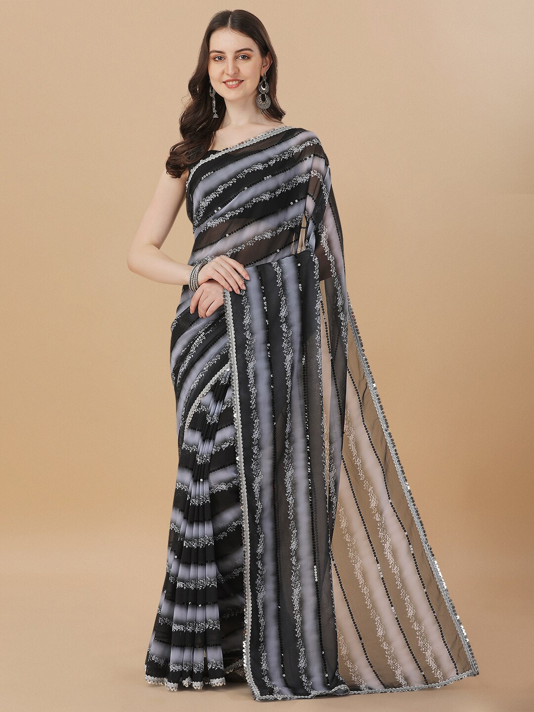 

Amrutam Fab Embellished Sequinned Pure Georgette Saree, Black