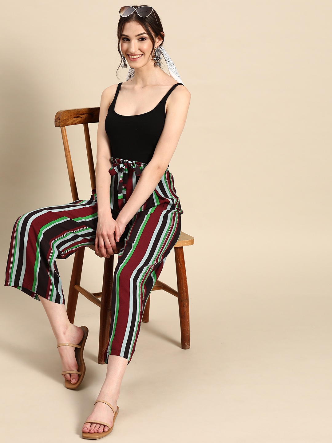 

Sangria Striped Ethnic Palazzos, Maroon