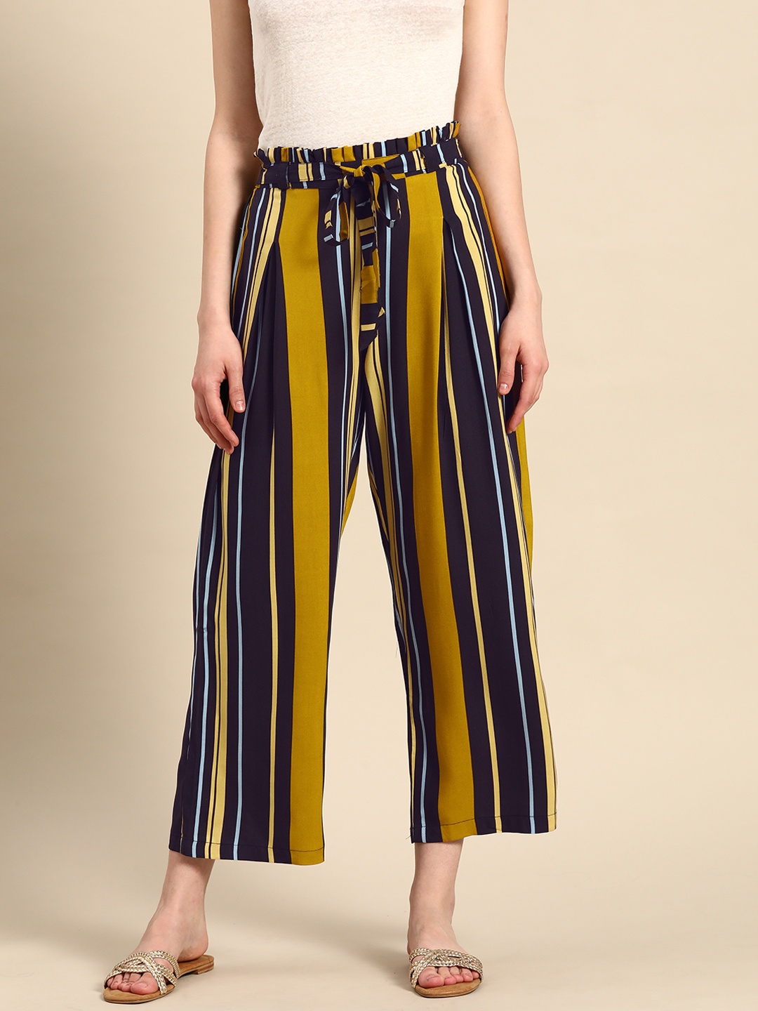 

Sangria Striped Ethnic Palazzos, Mustard
