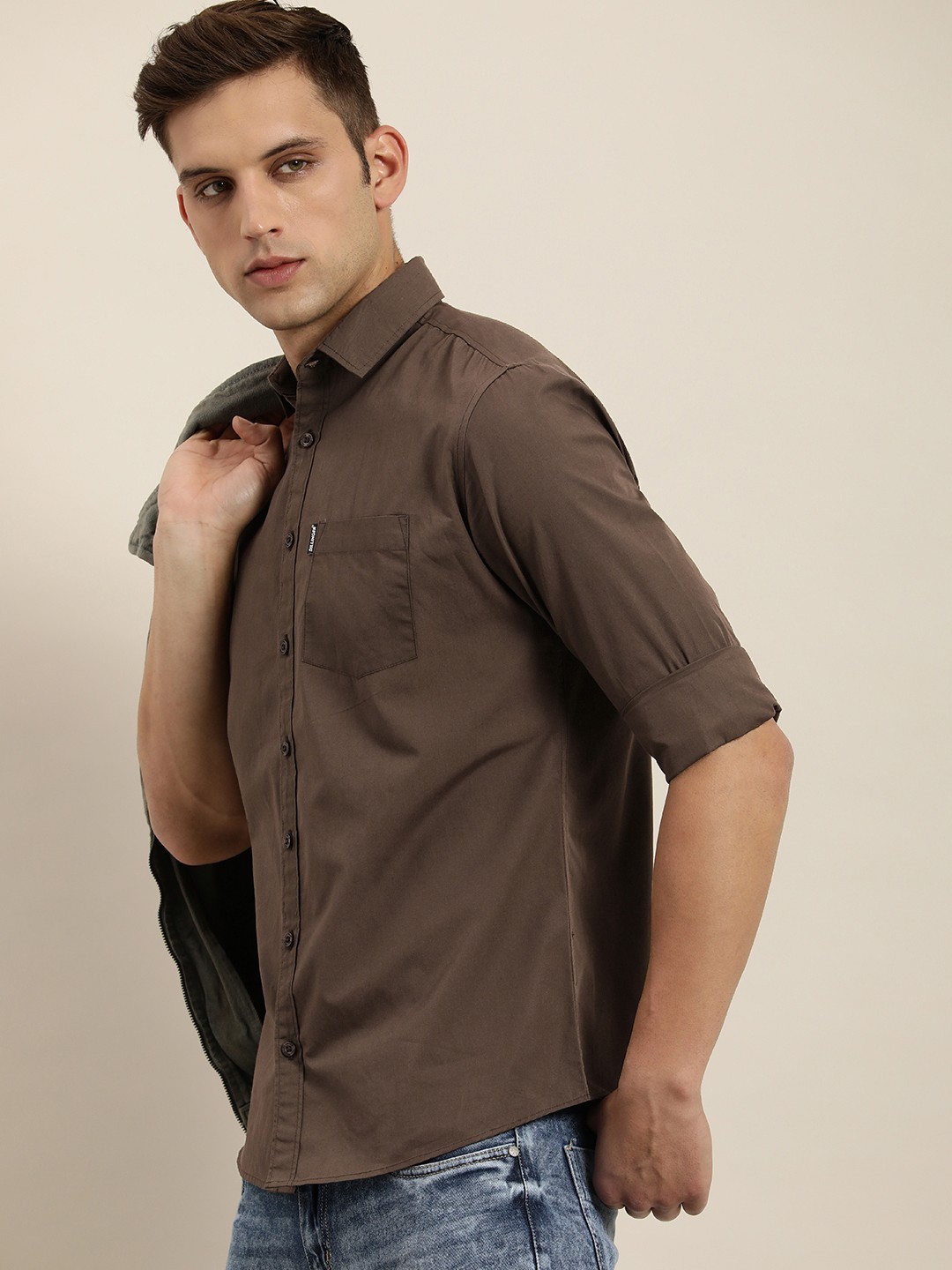 

DILLINGER Men Regular Fit Opaque Casual Shirt, Coffee brown