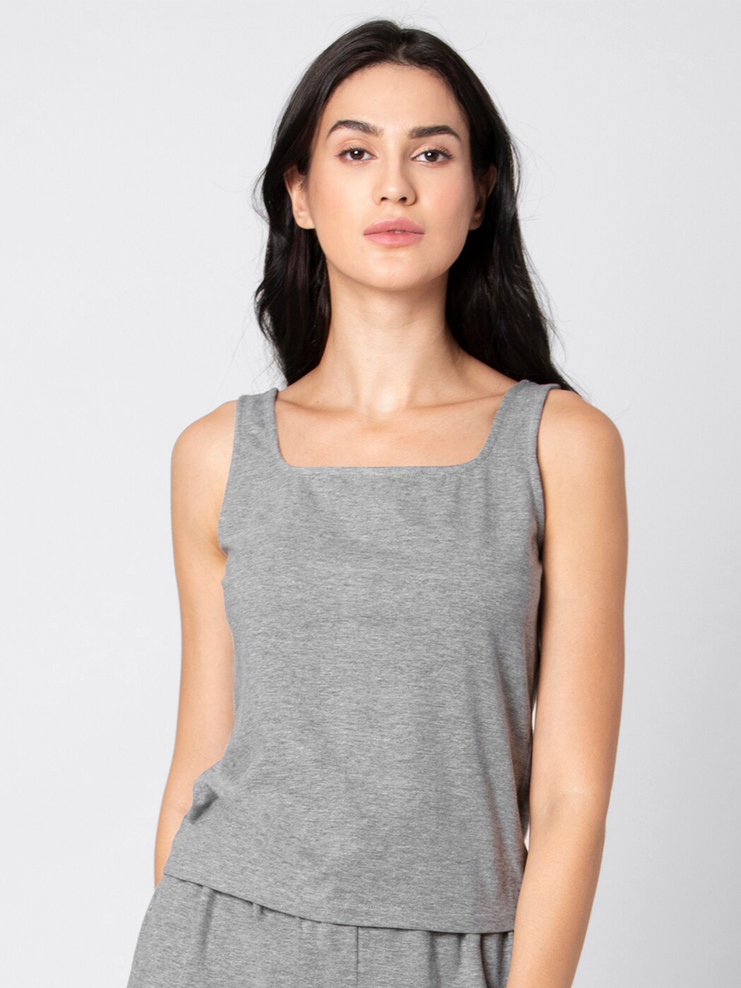 

FabAlley Square Neck Pure Cotton Tank Top, Grey