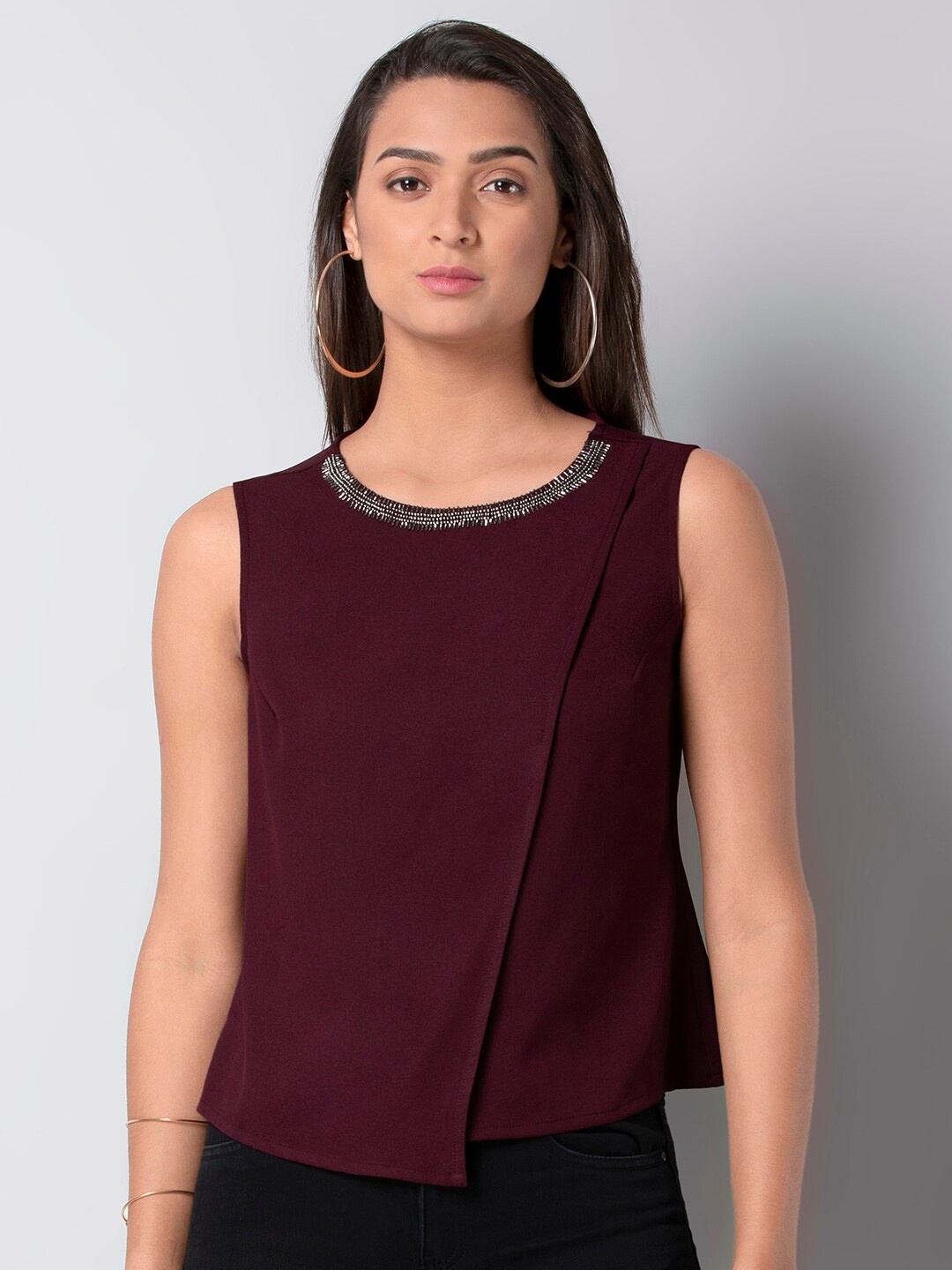 

FabAlley Embellished Asymmetric Crepe Top, Purple