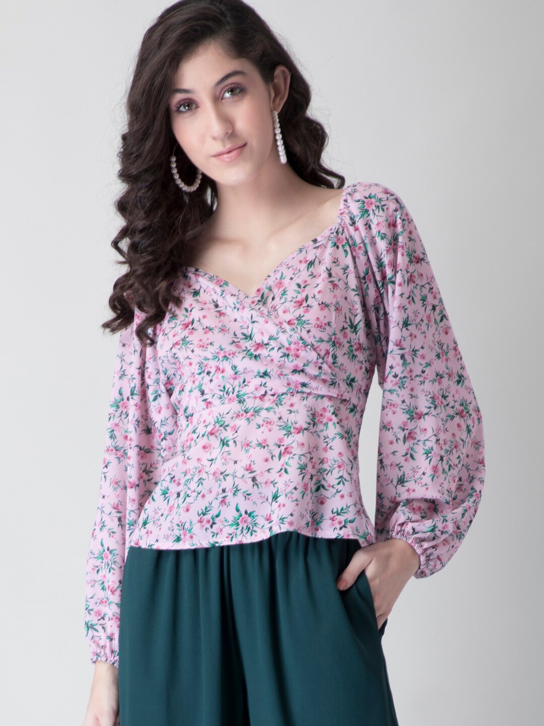 

FabAlley Floral Printed Georgette Top, Pink