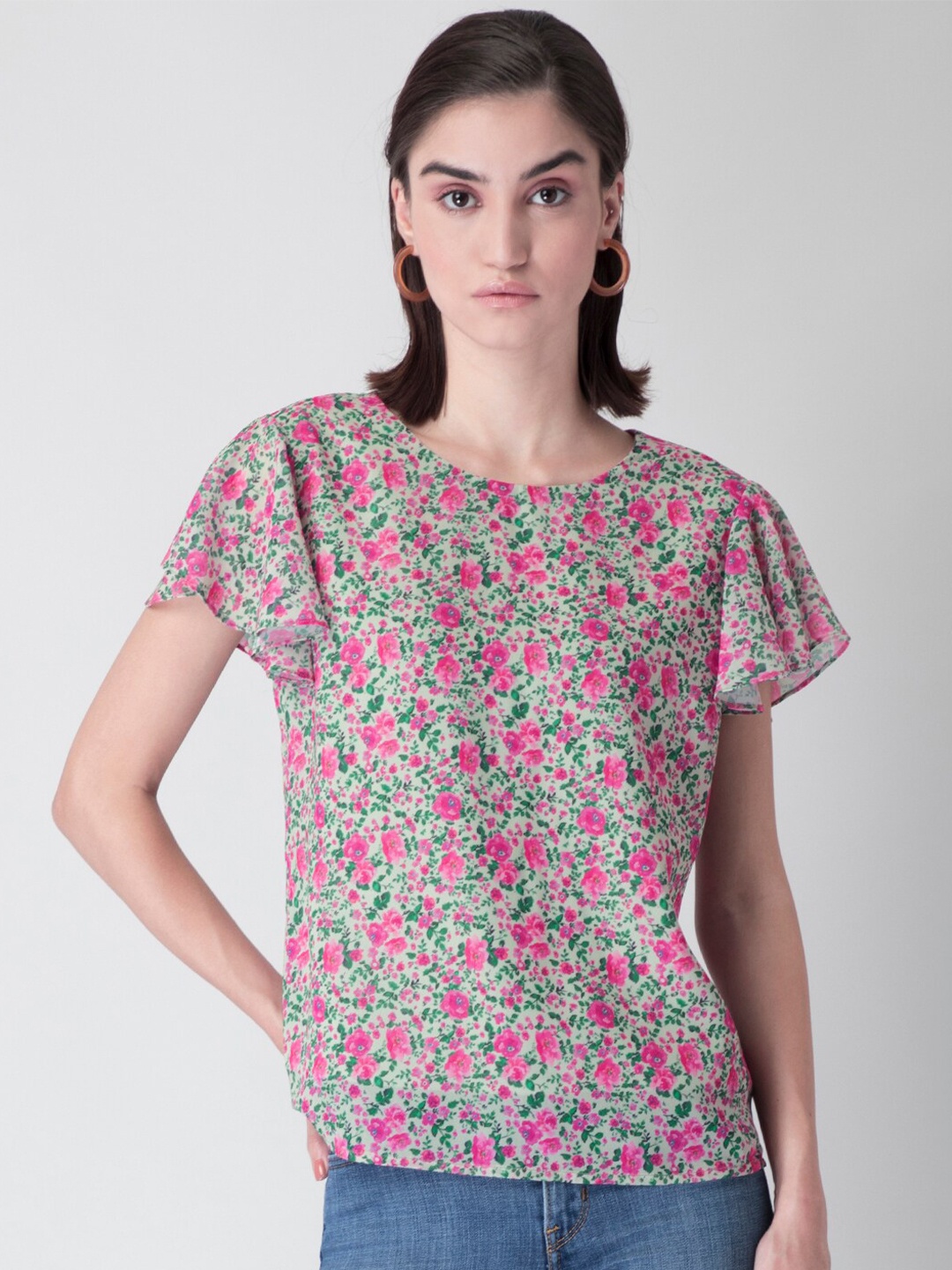 

FabAlley Floral Printed Georgette Top, Pink