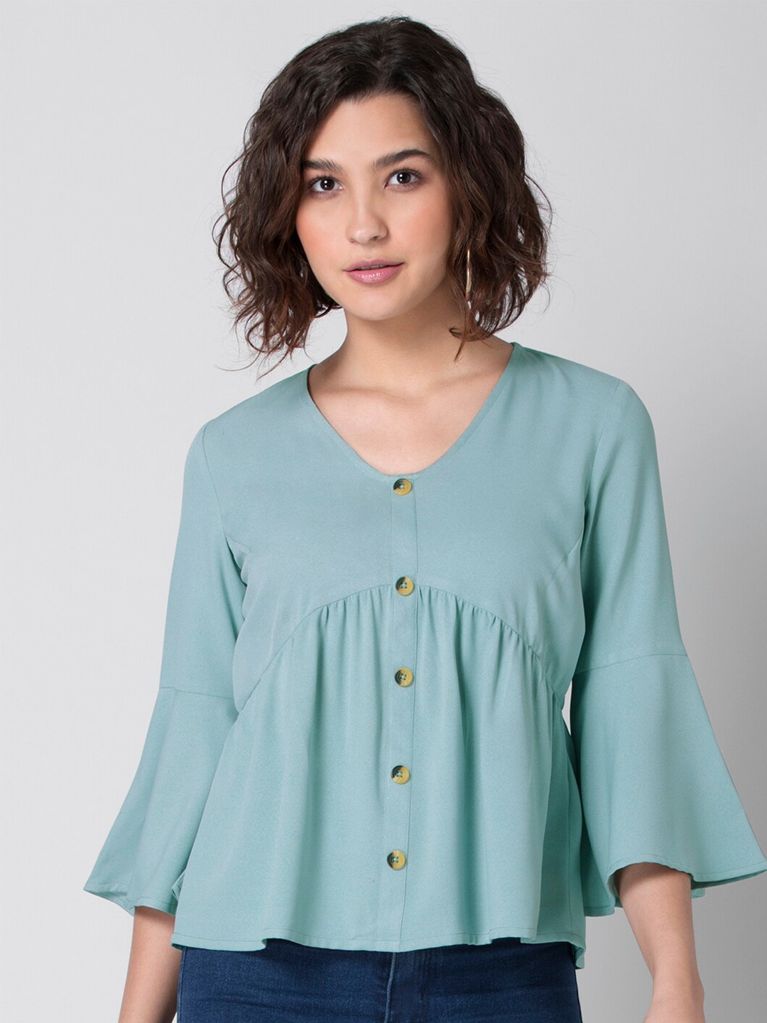 

FabAlley V-Neck Flared Sleeve Top, Green