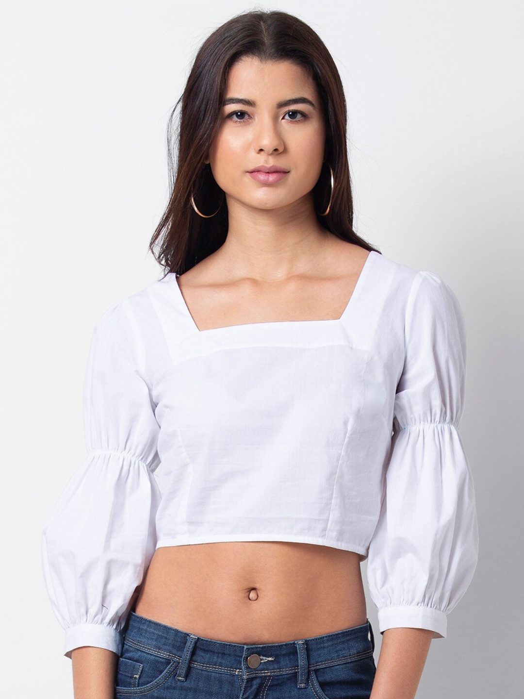 

FabAlley Pure Cotton Square Neck Crop Top, White