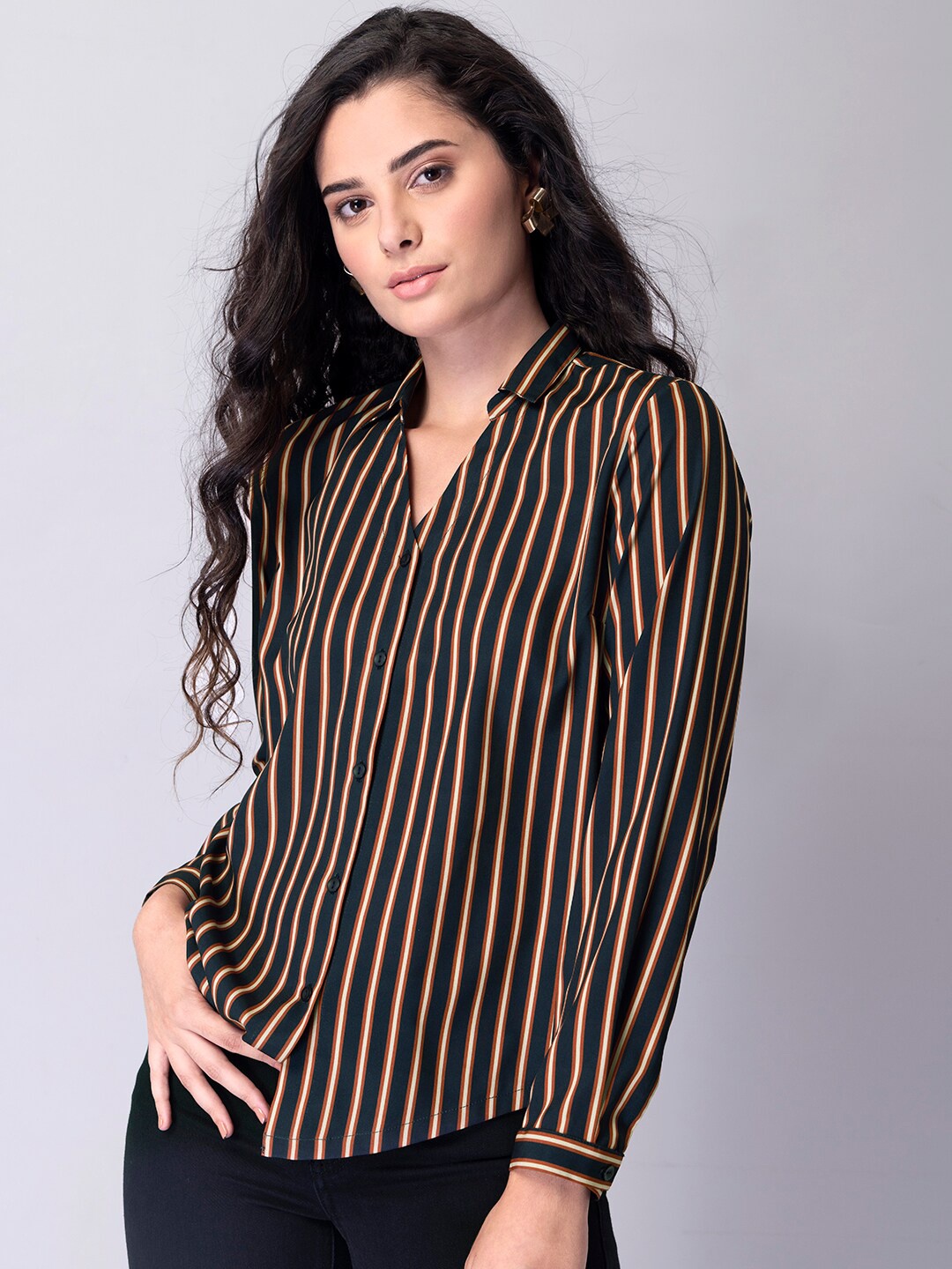 

FabAlley Striped Georgette Shirt Style Top, Navy blue