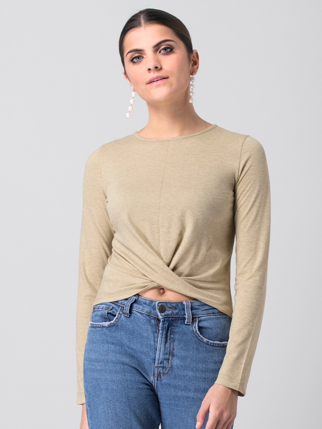 

FabAlley Twisted Detail Crop Top, Beige