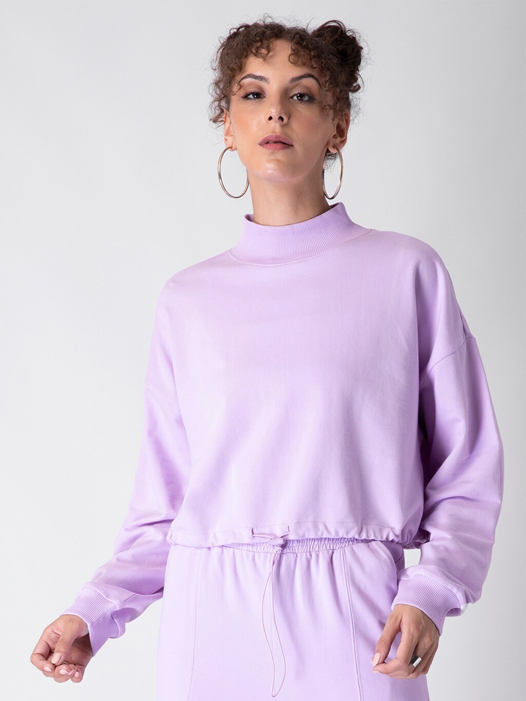 

FabAlley High Neck Fleece Sweatshirt, Purple