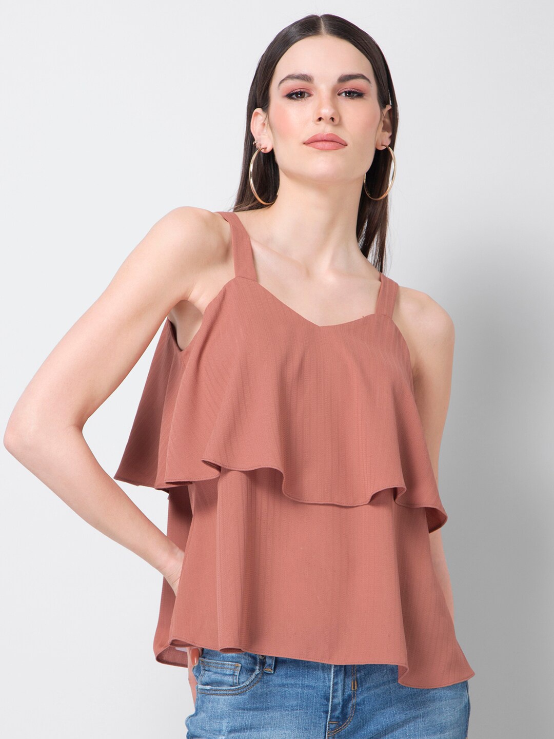 

FabAlley Shoulder Straps Layered Top, Rust