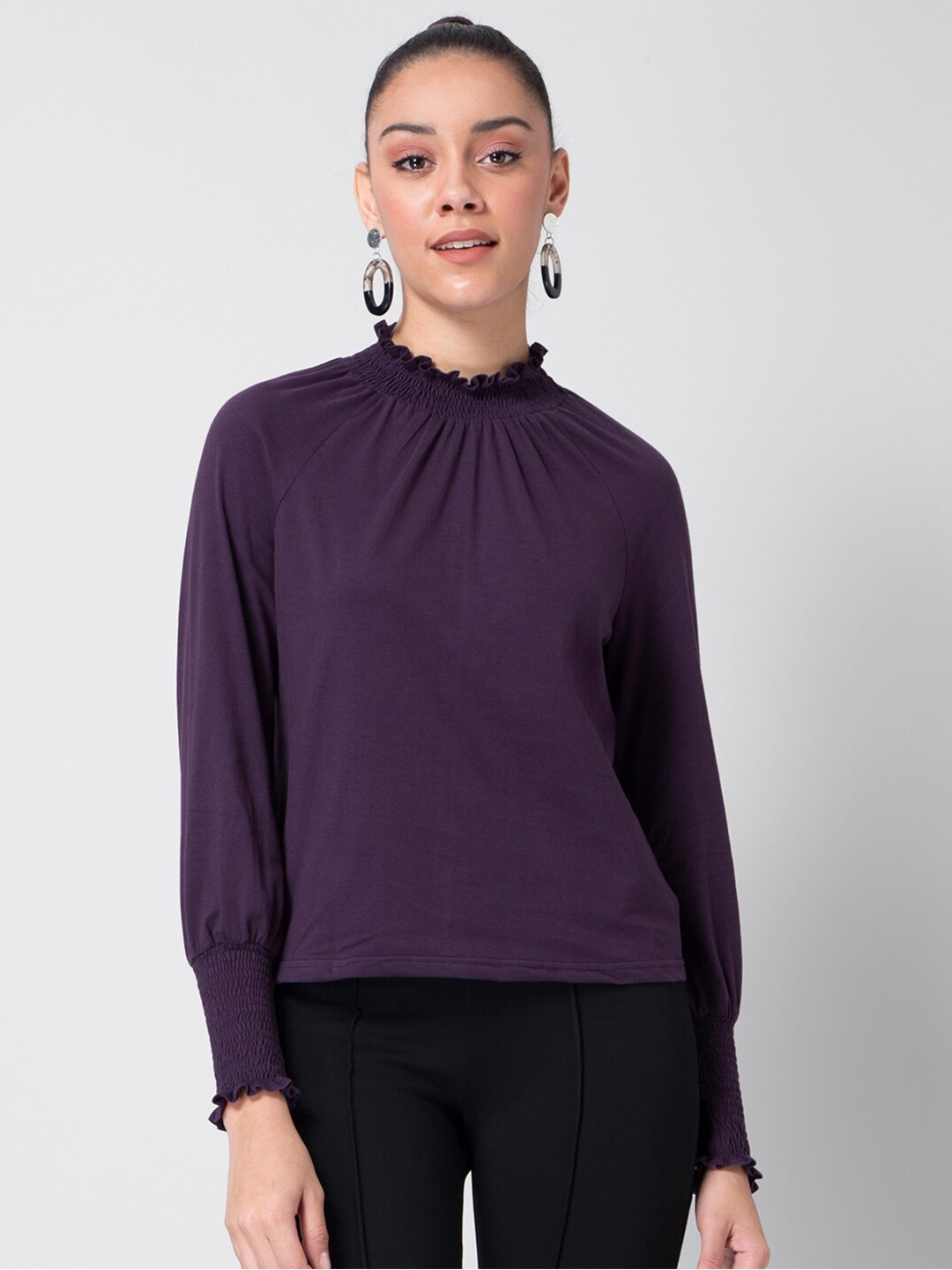 

FabAlley High Neck Smocked Top, Purple