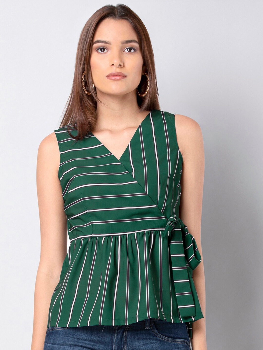 

FabAlley Striped Wrap Top, Green
