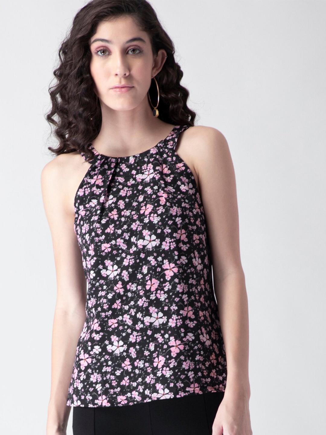 

FabAlley Floral Printed Top, Black