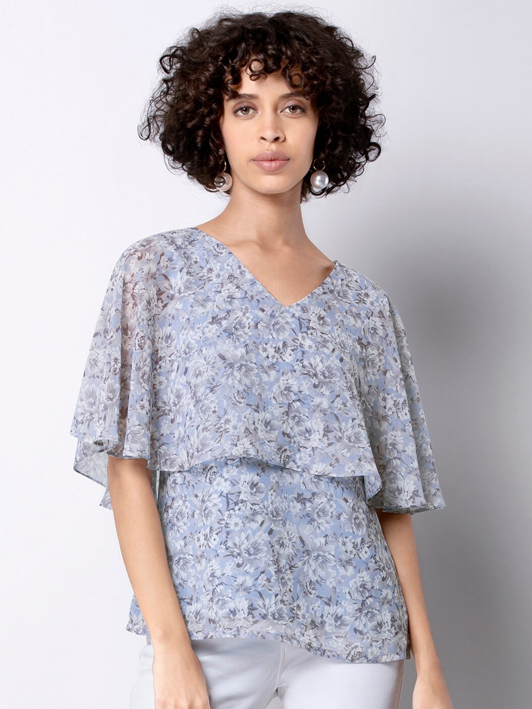 

FabAlley Floral Printed Tiered Top, Blue