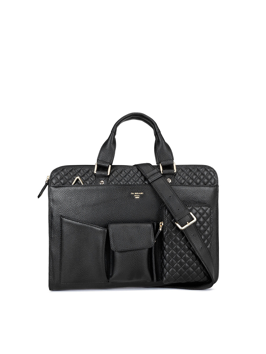 

Da Milano Women Textured Leather Laptop Bag, Black
