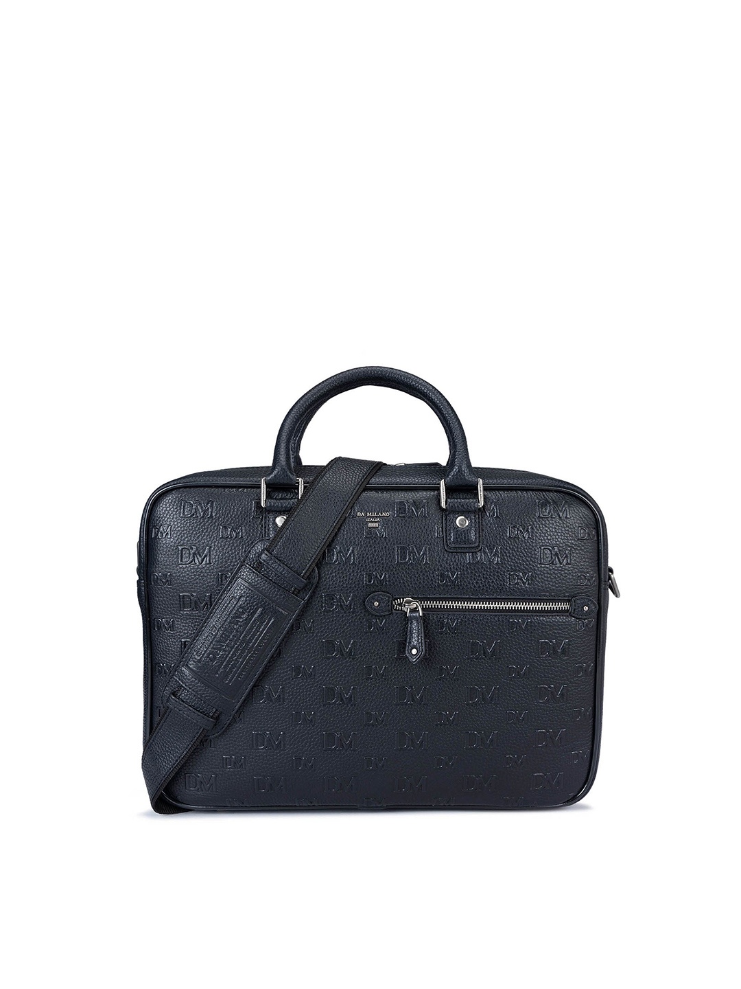

Da Milano Women Textured Leather Laptop Bag, Black