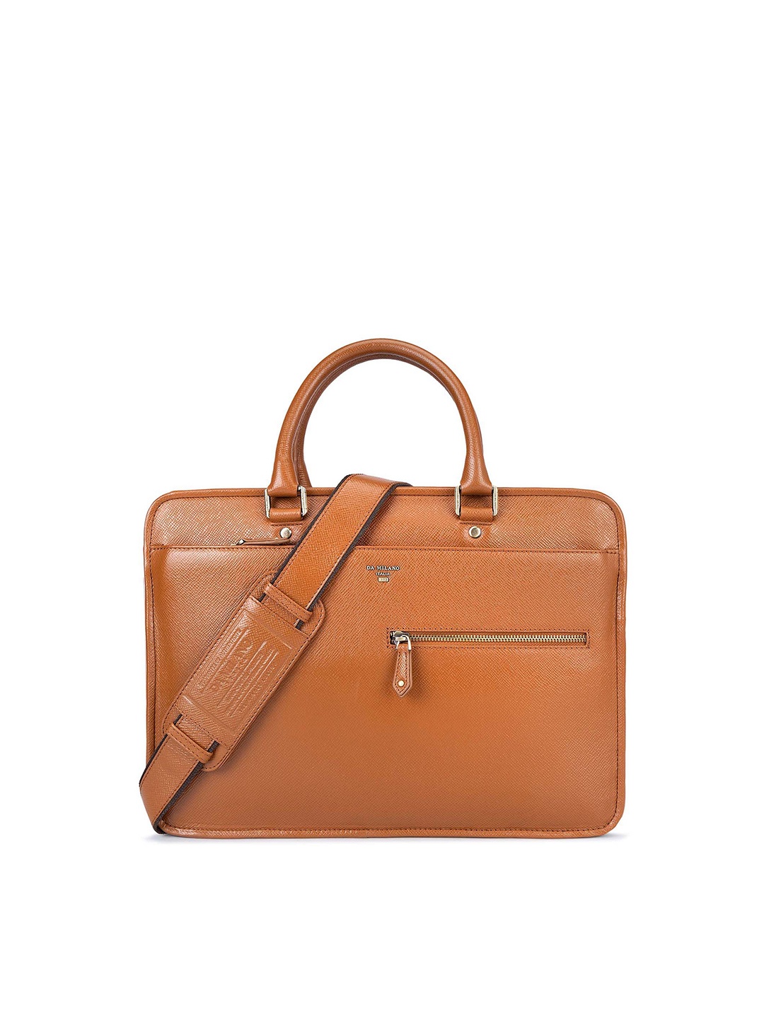 

Da Milano Women Textured Leather Laptop Bag, Brown