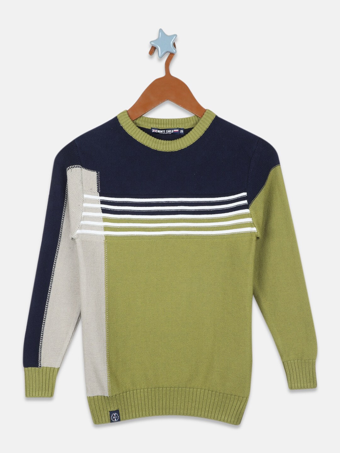 

Monte Carlo Boys Colourblocked Pure Cotton Pullover, Green