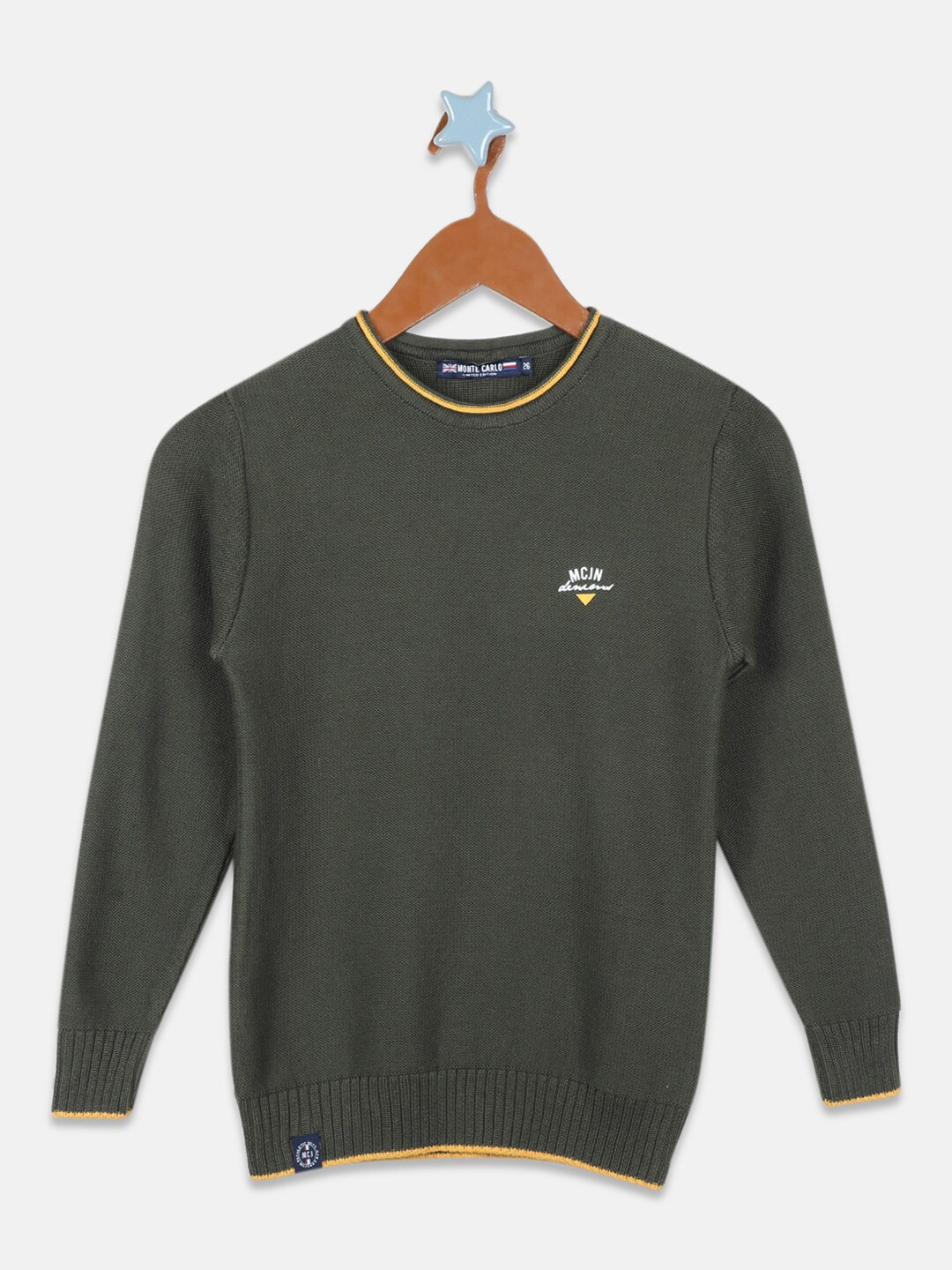 

Monte Carlo Boys Round Neck Pure Cotton Pullover, Olive